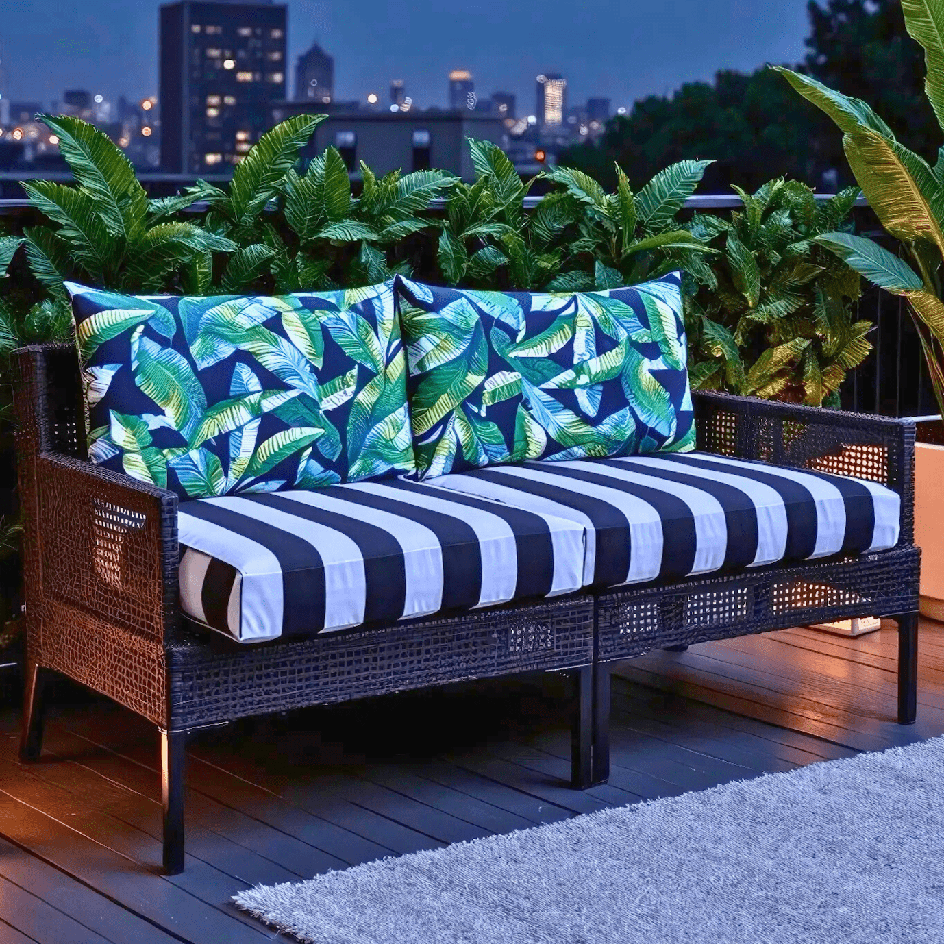 Rockin Cushions IKEA Outdoor Slipcovers Banana Leaf Black Stripe Outdoor Slip Covers, Compatible with IKEA Duvholmen
