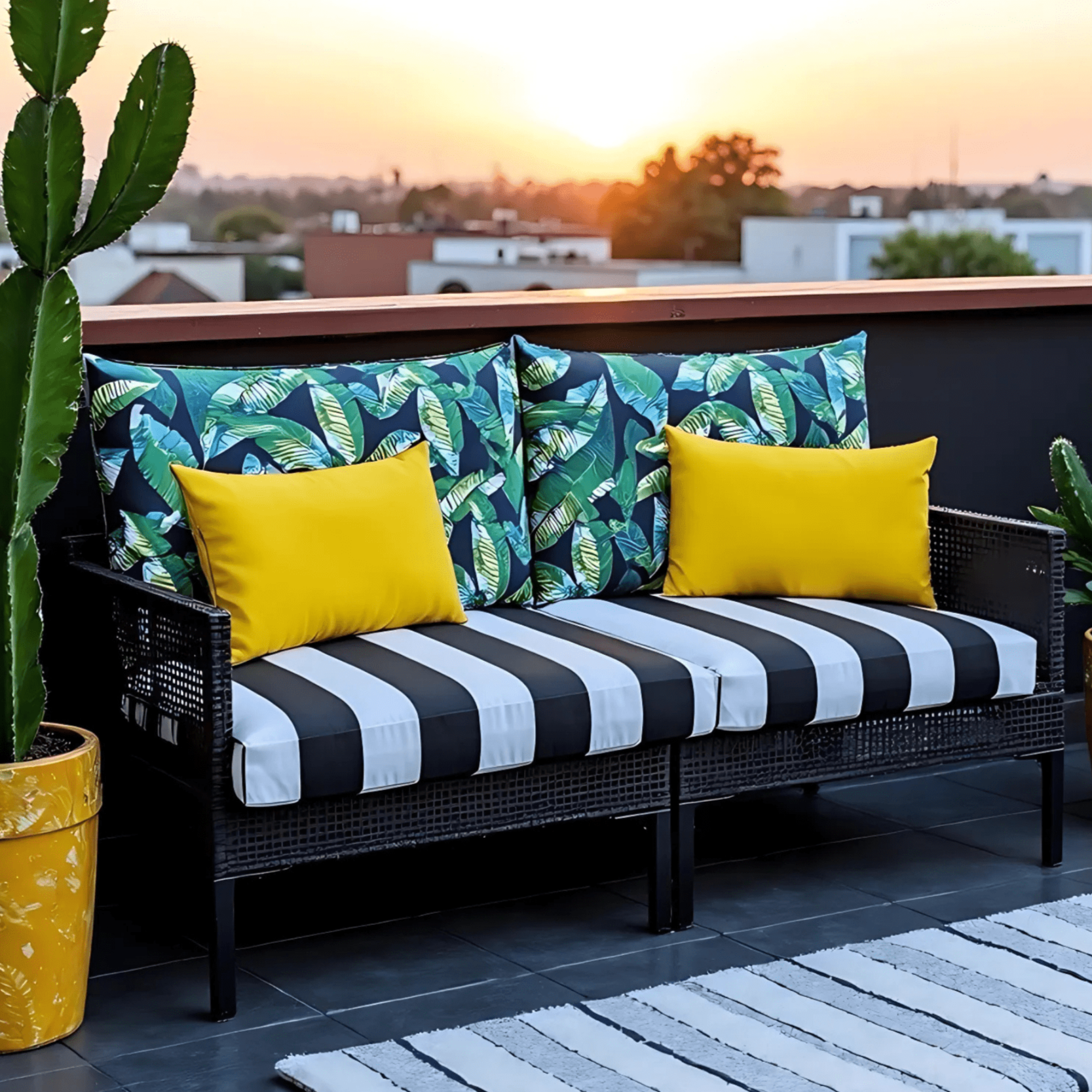 Rockin Cushions IKEA Outdoor Slipcovers Banana Leaf Black Stripe Outdoor Slip Covers, Compatible with IKEA Duvholmen