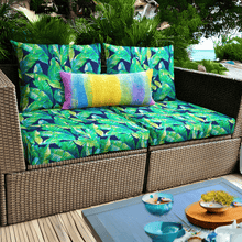 Load image into Gallery viewer, Rockin Cushions IKEA Outdoor Slipcovers IKEA Duvholmen Navy Green Banana Leaf Outdoor Slip Covers