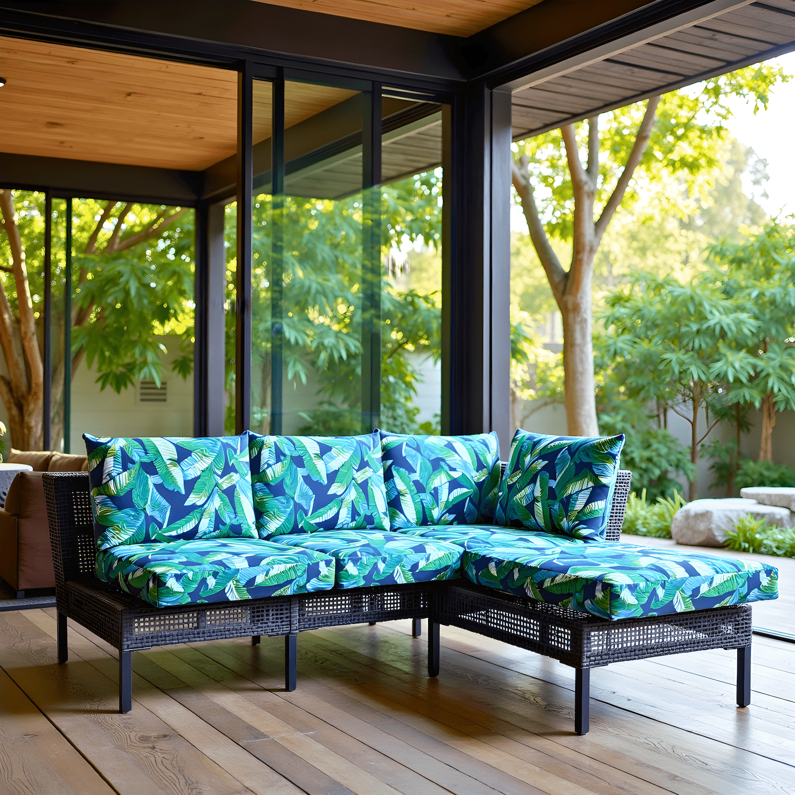 Rockin Cushions IKEA Outdoor Slipcovers Navy Green Banana Leaf Outdoor Slip Covers, Compatible with IKEA Duvholmen