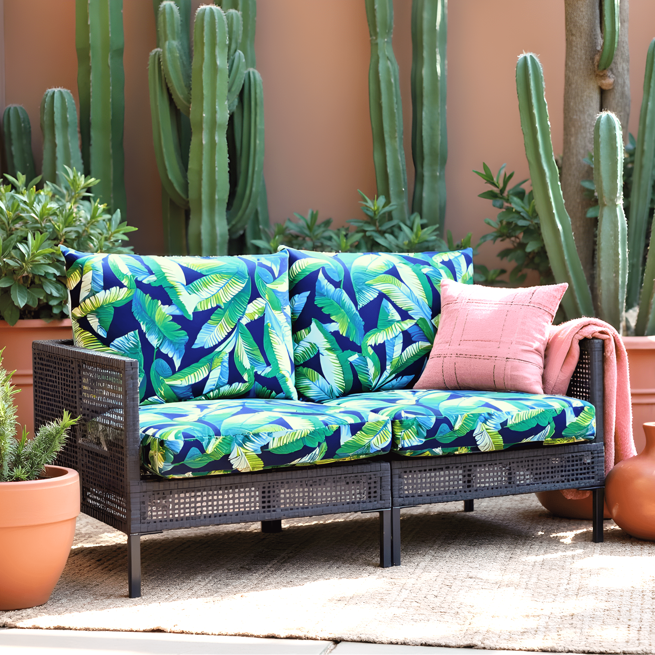 Rockin Cushions IKEA Outdoor Slipcovers Navy Green Banana Leaf Outdoor Slip Covers, Compatible with IKEA Duvholmen
