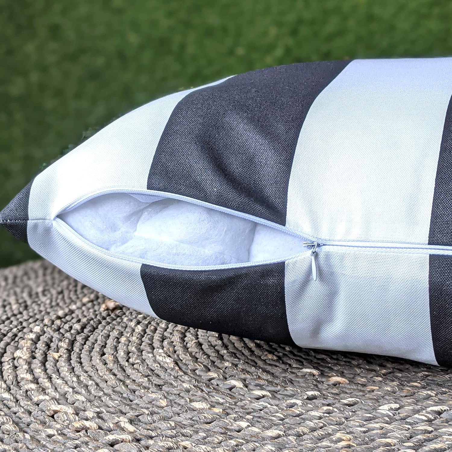 Rockin Cushions IKEA Outdoor Slipcovers Rockin Cushions Outdoor Slip Covers | Black White Stripe | Compatible with IKEA Duvholmen Cushions | Includes 2 Duvholmen Pillow Covers and 2 Duvholmen Seat Covers - Set of 4