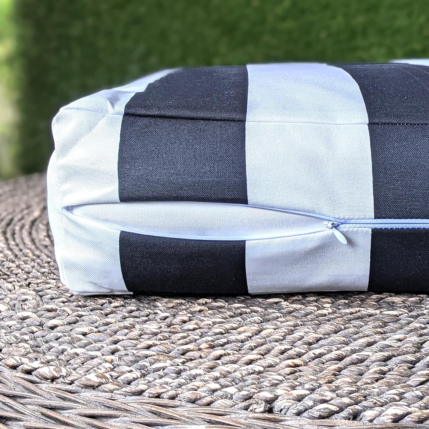 Rockin Cushions IKEA Outdoor Slipcovers Rockin Cushions Outdoor Slip Covers | Black White Stripe | Compatible with IKEA Duvholmen Cushions | Includes 2 Duvholmen Pillow Covers and 2 Duvholmen Seat Covers - Set of 4