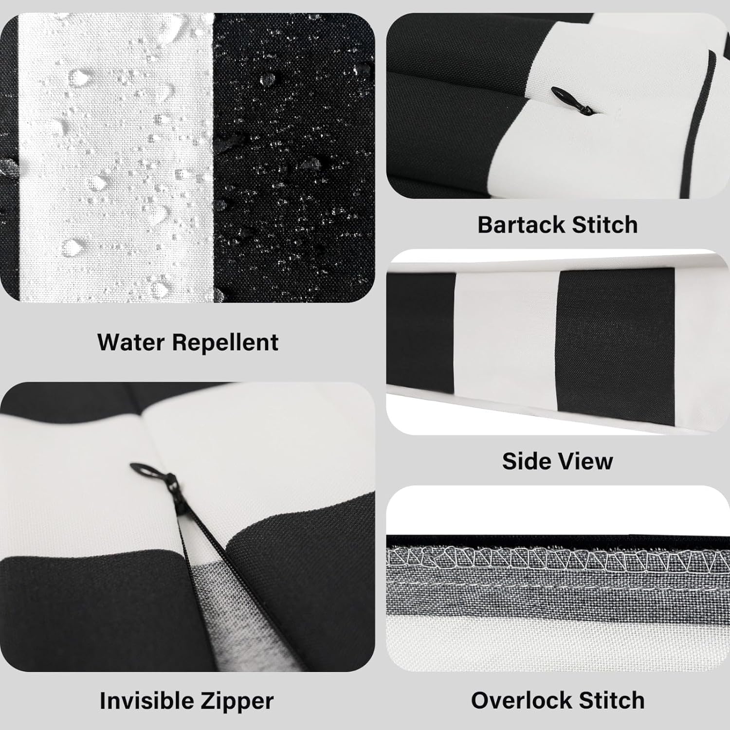 Rockin Cushions IKEA Outdoor Slipcovers Rockin Cushions Outdoor Slip Covers | Black White Stripe | Compatible with IKEA Duvholmen Cushions | Includes 2 Duvholmen Pillow Covers and 2 Duvholmen Seat Covers - Set of 4