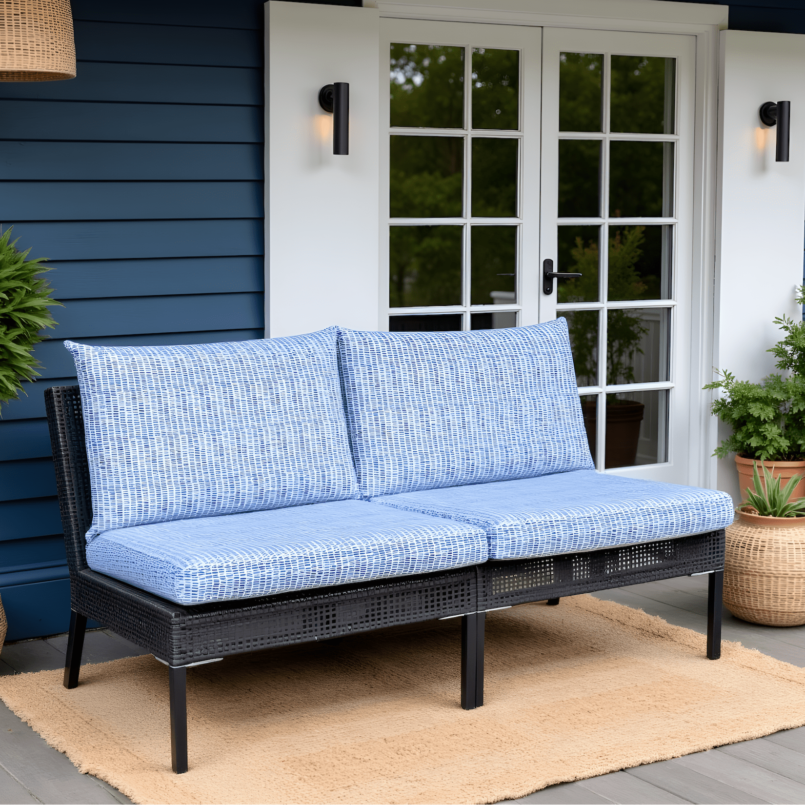 Rockin Cushions IKEA Outdoor Slipcovers Rockin Cushions Outdoor Slip Covers | Blue Rain | Compatible with IKEA Duvholmen Kuddarna Cushions | Includes 2 Kuddarna Pillow Covers and 2 Duvholmen Seat Covers - Set of 4