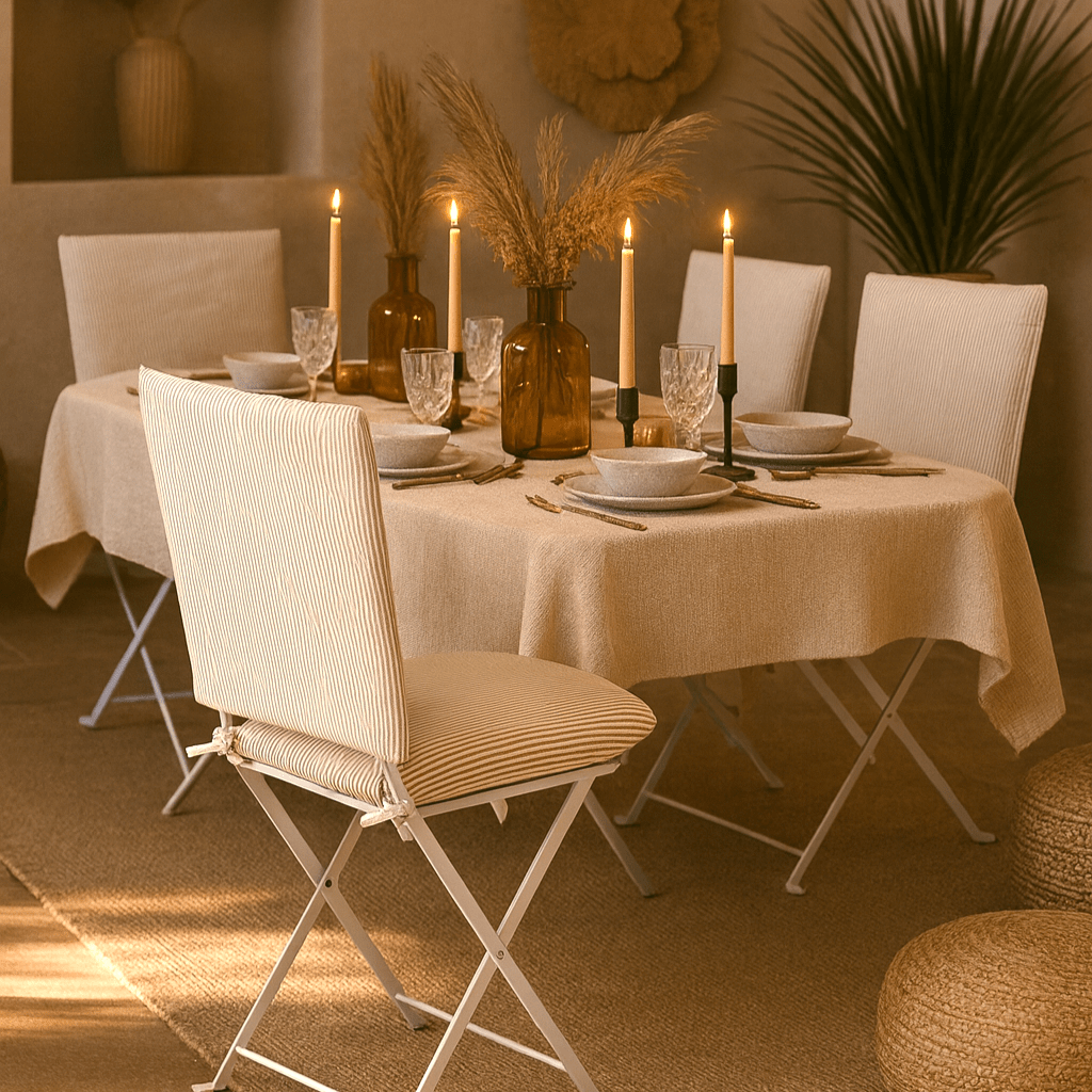 Rockin Cushions IKEA Outdoor Slipcovers Set of 2, Beige Stripe Chair Cover and Pad Set