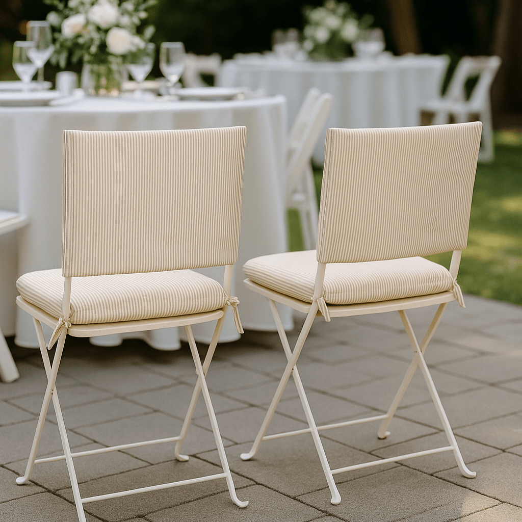 Rockin Cushions IKEA Outdoor Slipcovers Set of 2 Beige Stripe Chair Cover & Pad Set – Custom Event & Home Upgrade