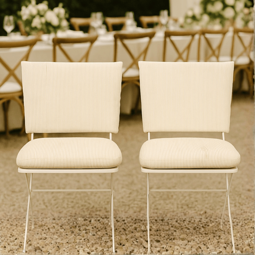 Rockin Cushions IKEA Outdoor Slipcovers Set of 2 Beige Stripe Chair Cover & Pad Set – Custom Event & Home Upgrade
