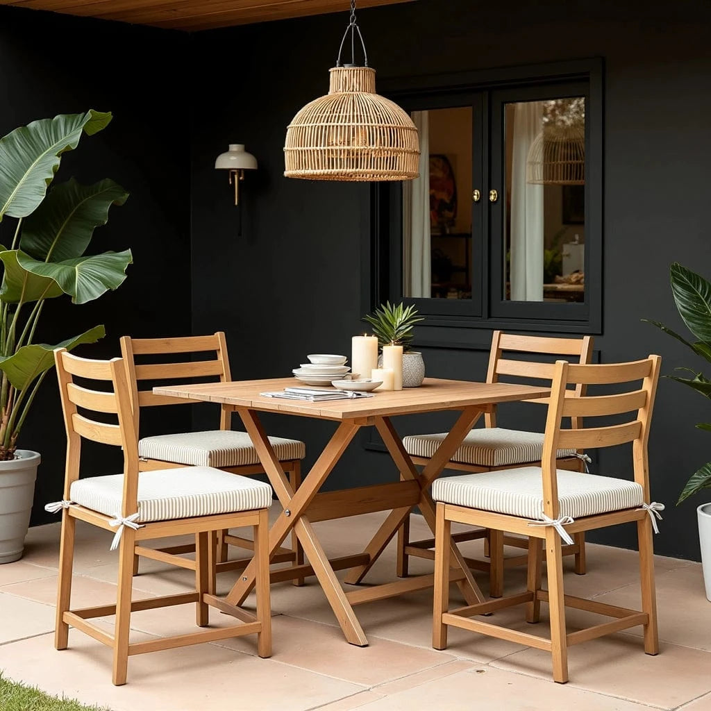 Rockin Cushions IKEA Outdoor Slipcovers Set of 2, Beige Stripe Square Outdoor Chair Pad, Removable Covers