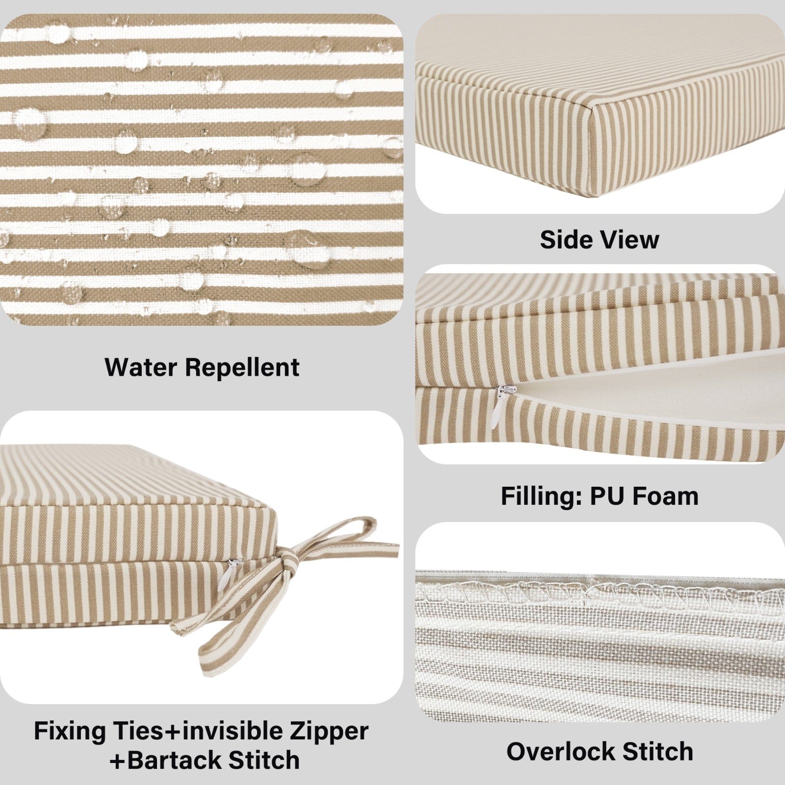 Rockin Cushions IKEA Outdoor Slipcovers Set of 2, Beige Stripe Square Outdoor Chair Pad, Removable Covers