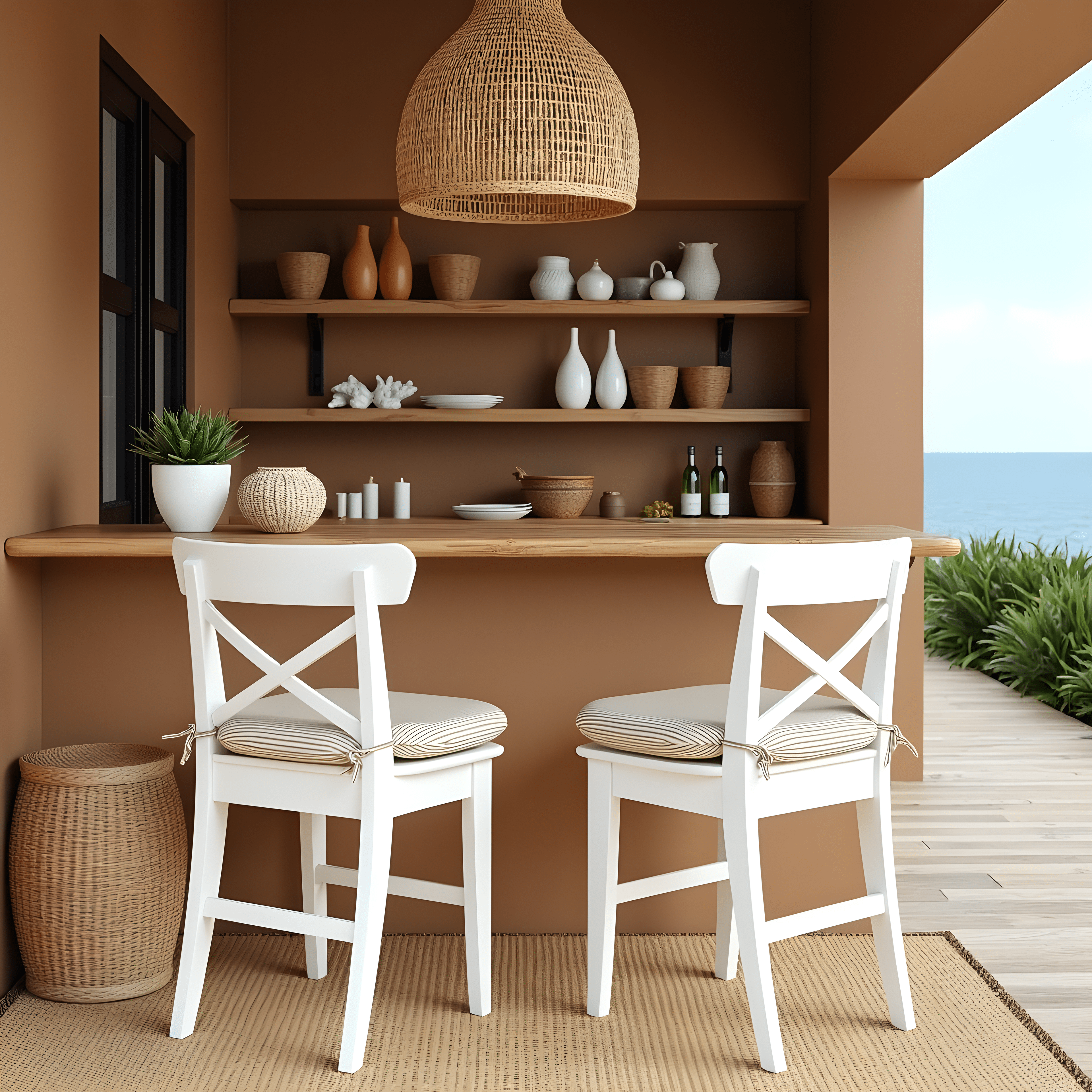 Rockin Cushions IKEA Outdoor Slipcovers Set of 2, Beige Stripe U-Shape Outdoor Chair Pad, Removable Covers