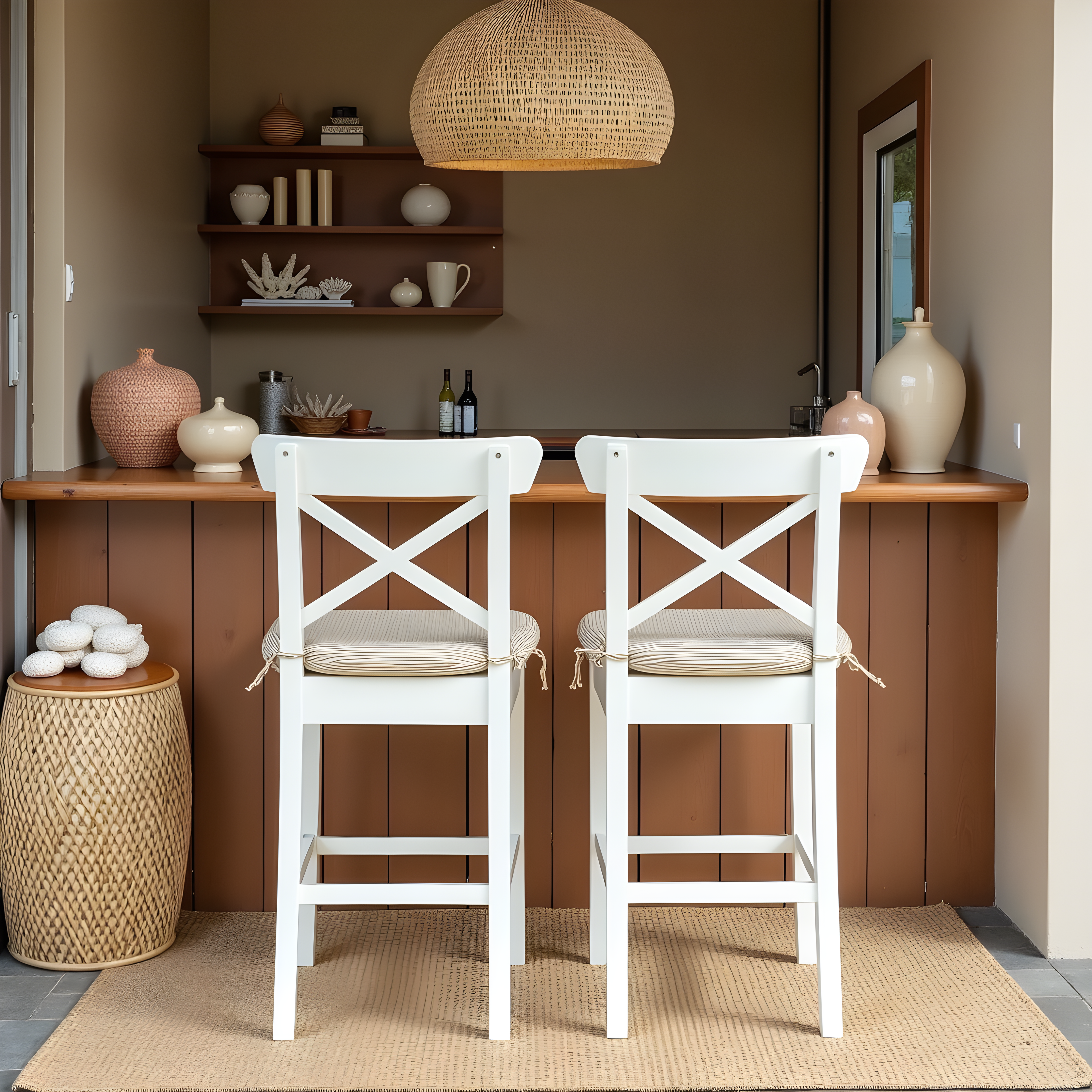 Rockin Cushions IKEA Outdoor Slipcovers Set of 2, Beige Stripe U-Shape Outdoor Chair Pad, Removable Covers