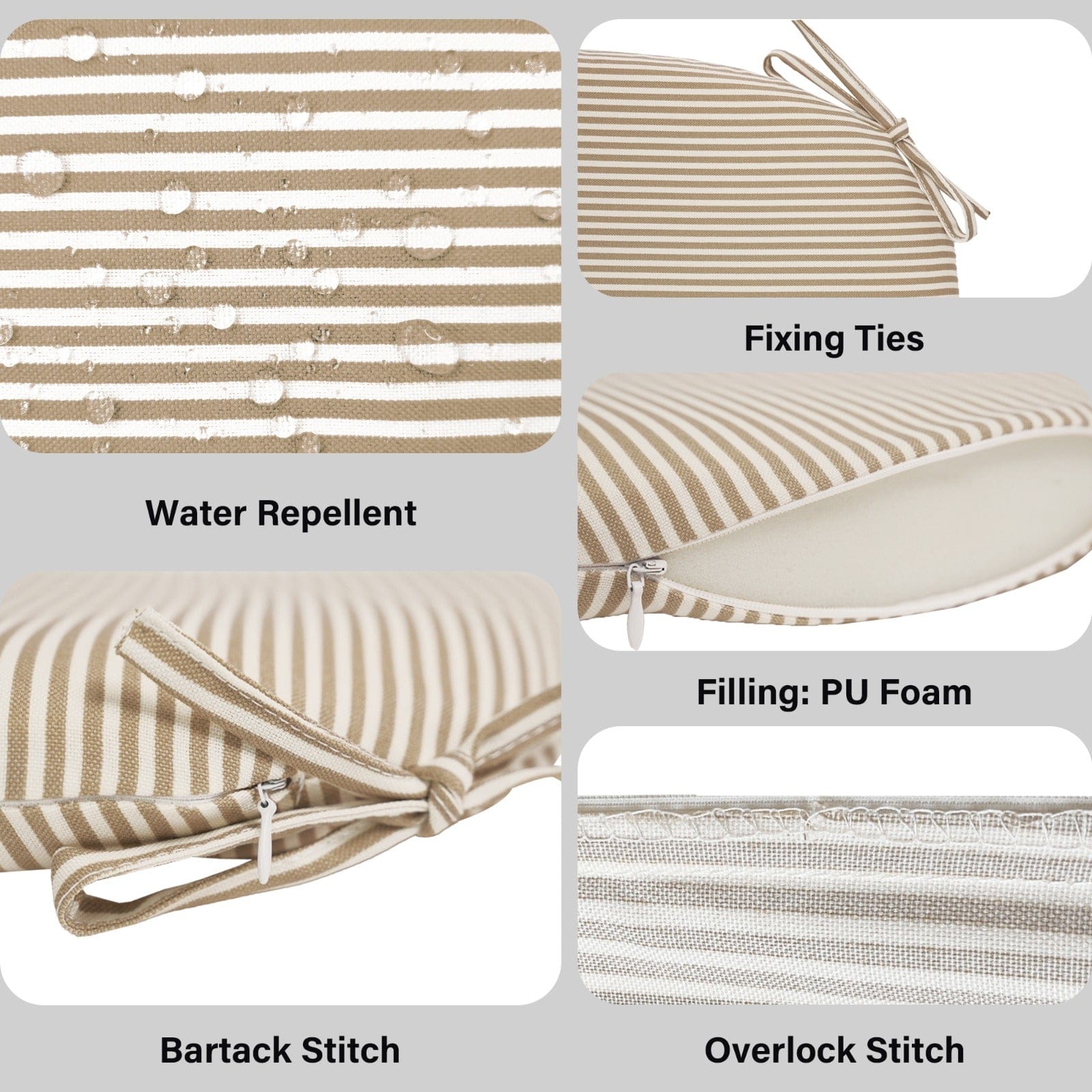 Rockin Cushions IKEA Outdoor Slipcovers Set of 2, Beige Stripe U-Shape Outdoor Chair Pad, Removable Covers