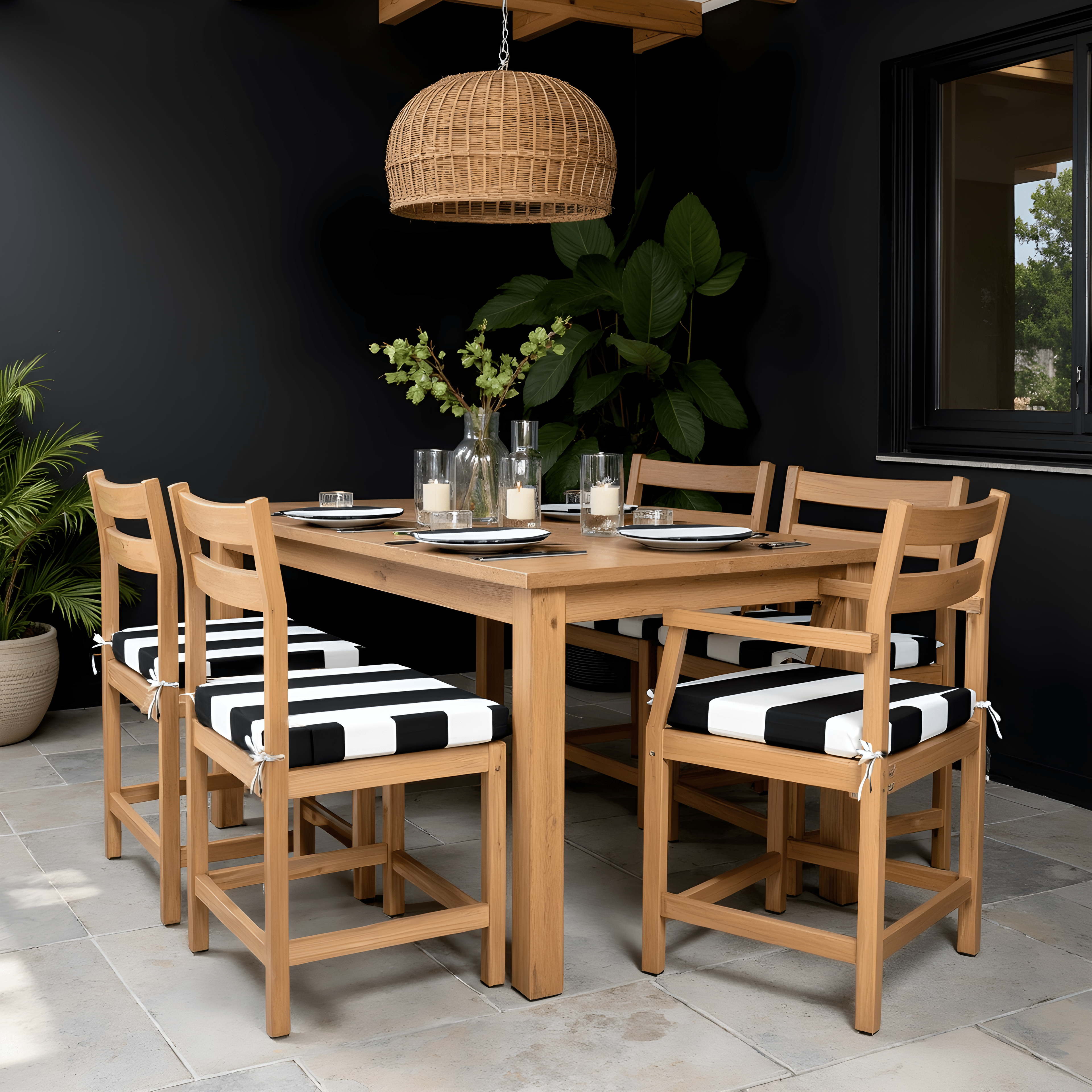 Rockin Cushions IKEA Outdoor Slipcovers Set of 2, Black Stripe Square Outdoor Chair Pad, Removable Covers