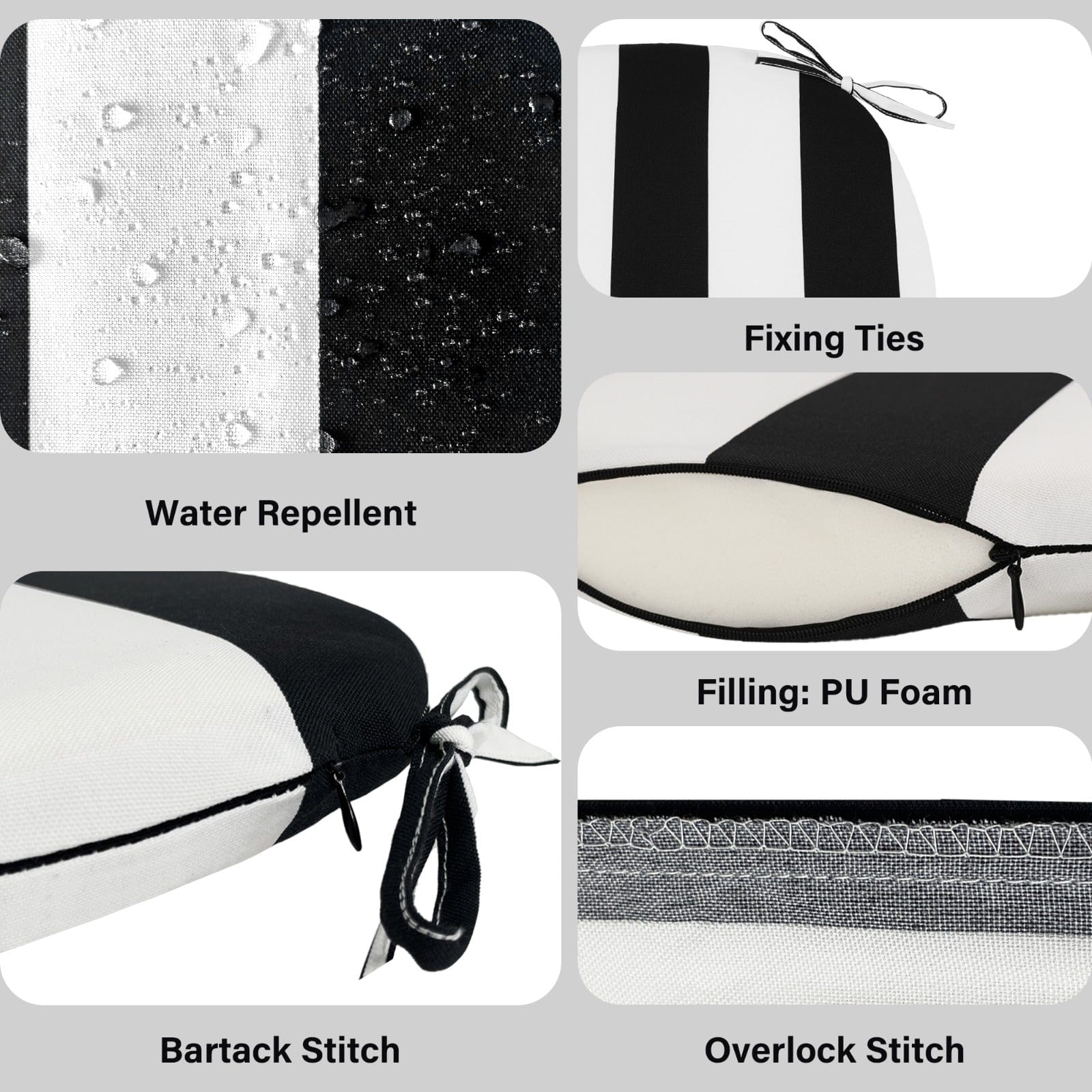 Rockin Cushions IKEA Outdoor Slipcovers Set of 2, Black Stripe U-Shape Outdoor Chair Pad, Removable Covers