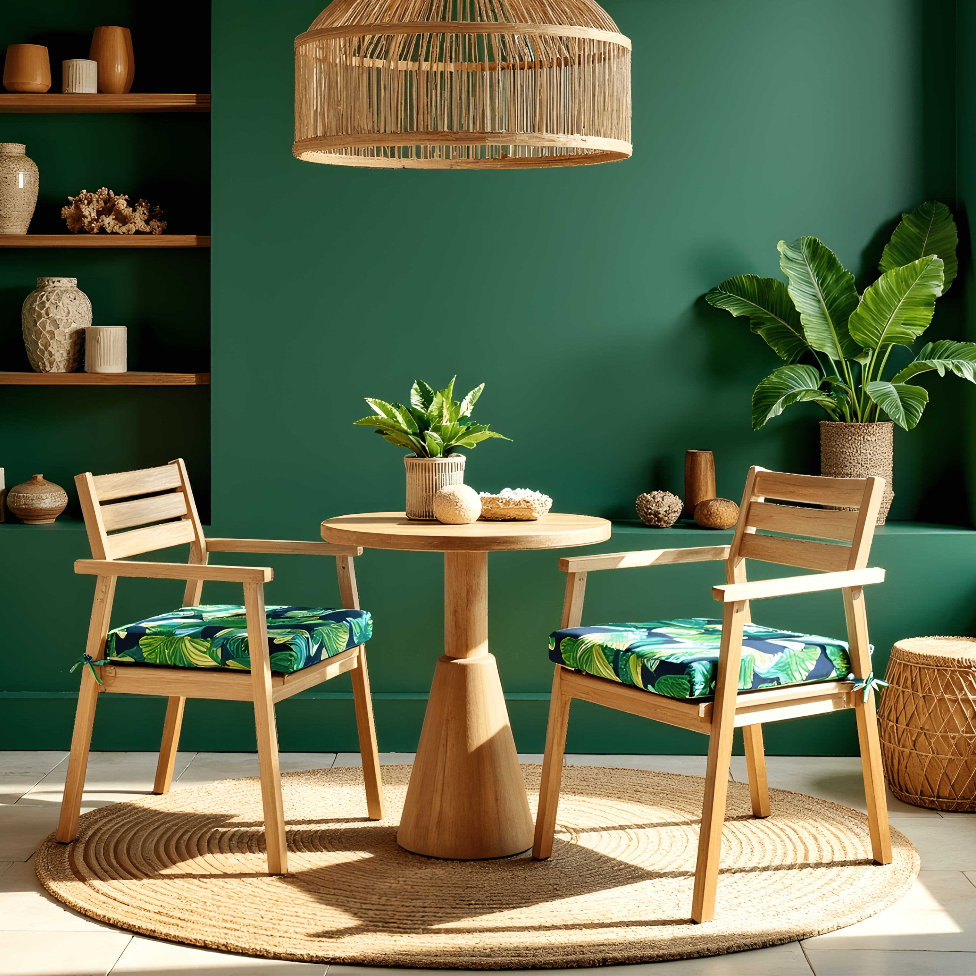 Rockin Cushions IKEA Outdoor Slipcovers Set of 2, Blue Palms Square Outdoor Chair Pad, Removable Covers