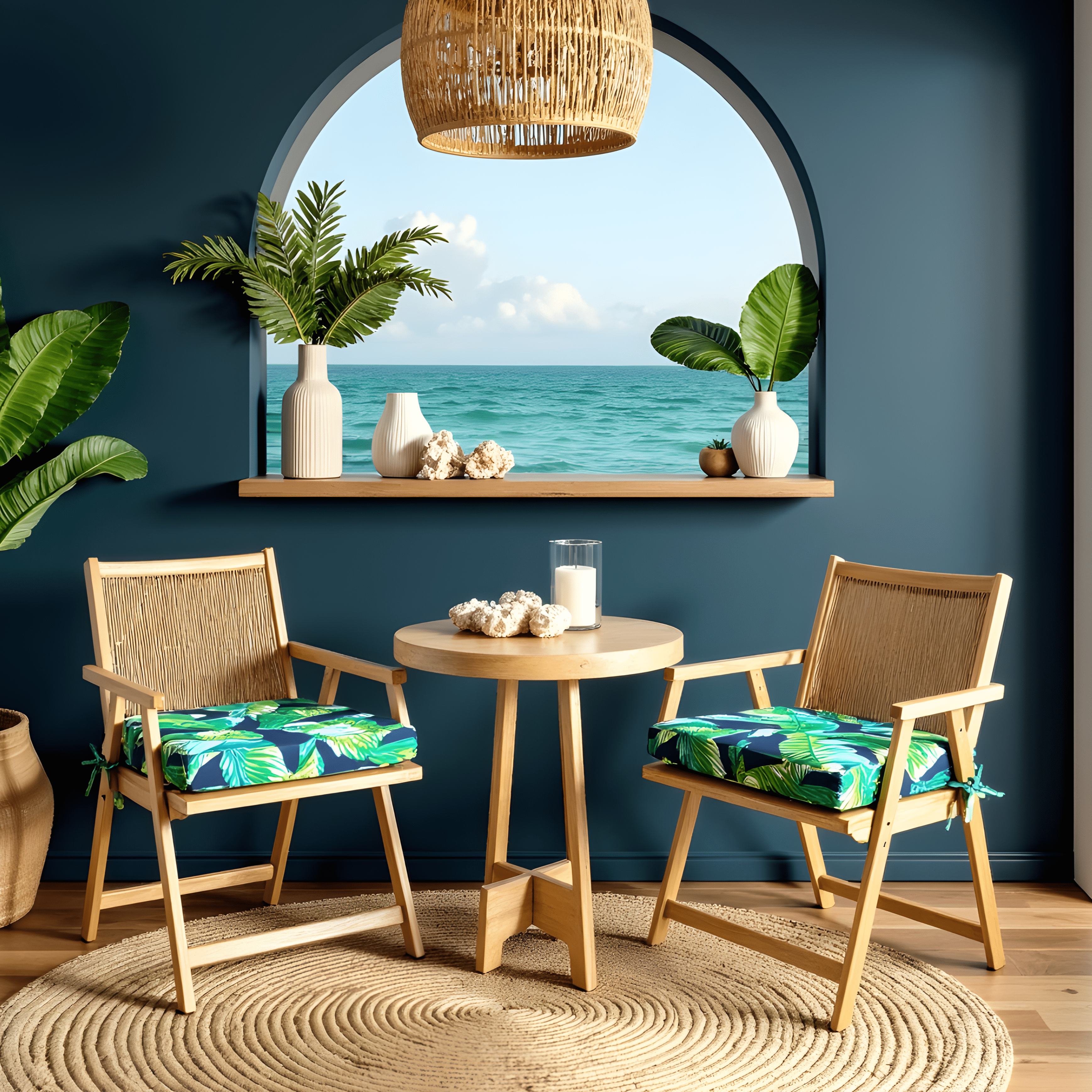 Rockin Cushions IKEA Outdoor Slipcovers Set of 2, Blue Palms Square Outdoor Chair Pad, Removable Covers