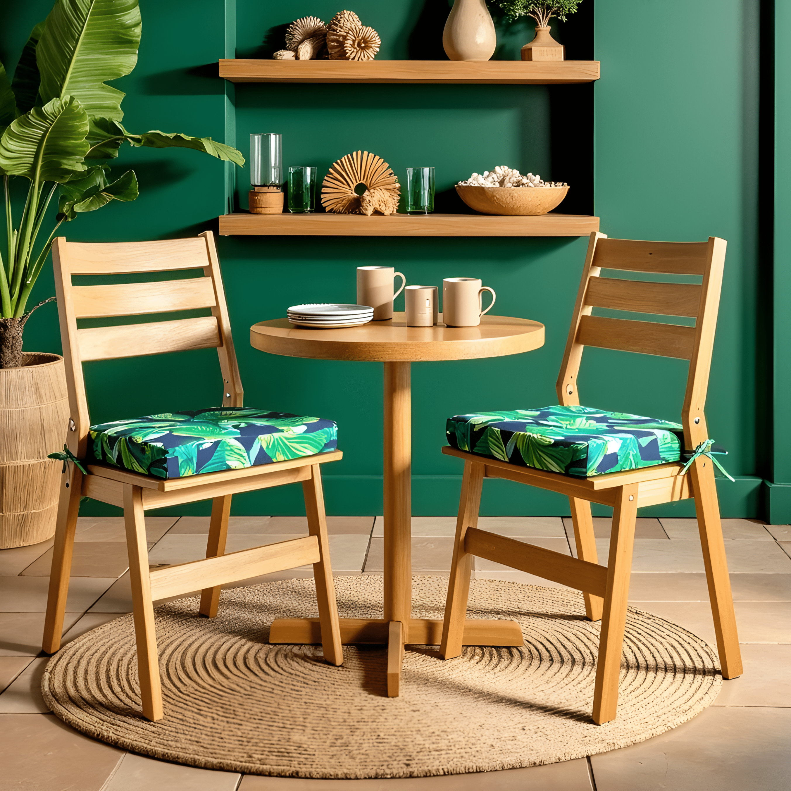 Rockin Cushions IKEA Outdoor Slipcovers Set of 2, Blue Palms Square Outdoor Chair Pad, Removable Covers