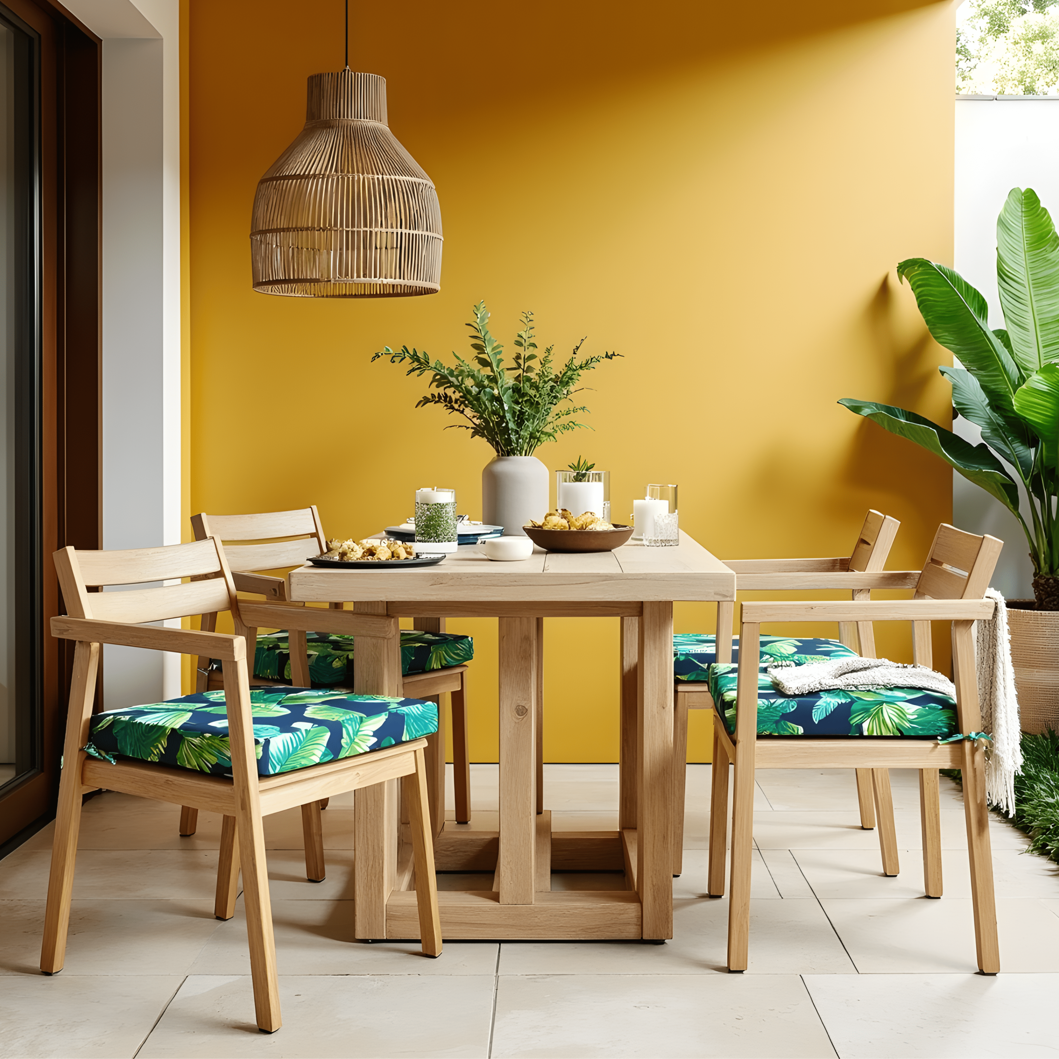 Rockin Cushions IKEA Outdoor Slipcovers Set of 2, Blue Palms Square Outdoor Chair Pad, Removable Covers