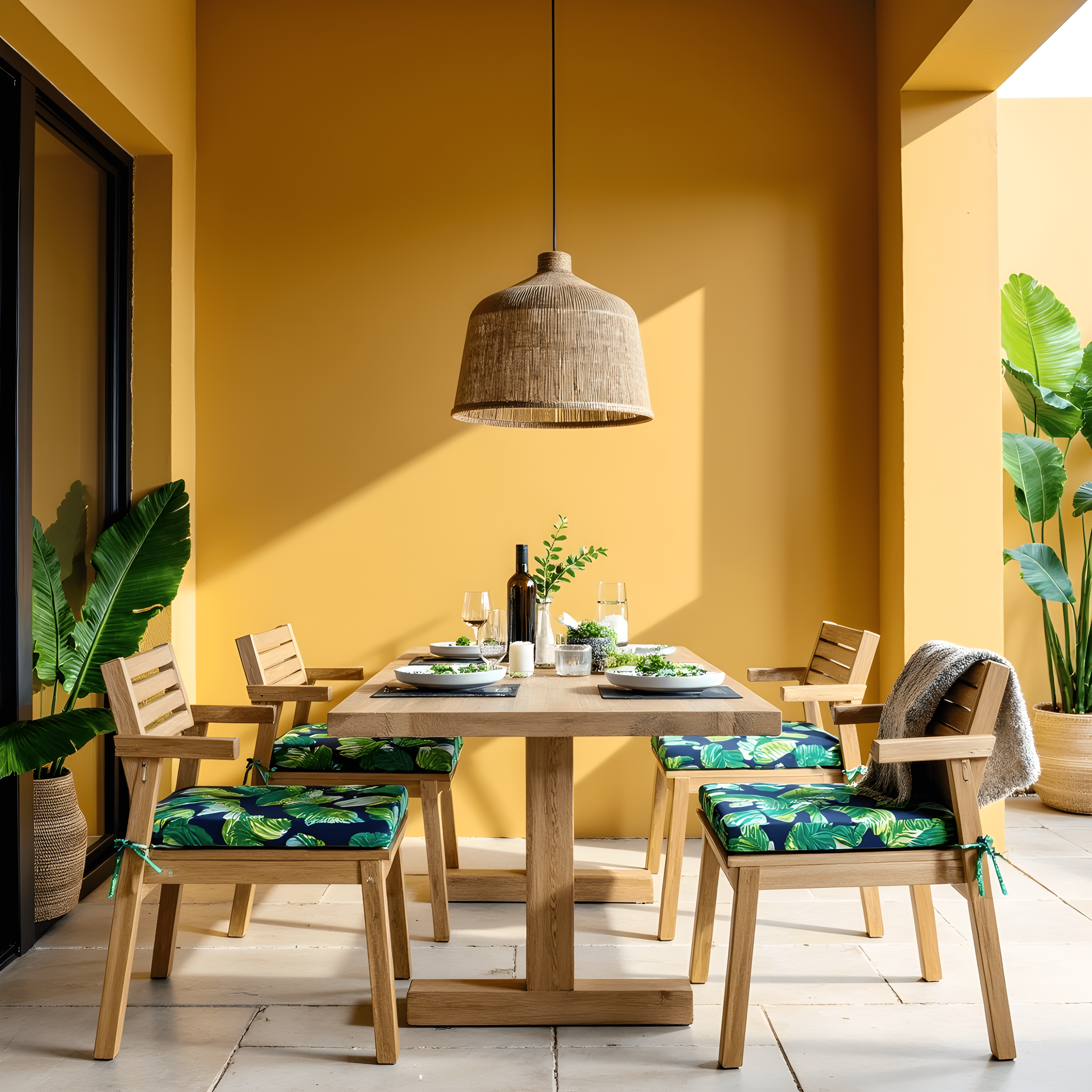 Rockin Cushions IKEA Outdoor Slipcovers Set of 2, Blue Palms Square Outdoor Chair Pad, Removable Covers