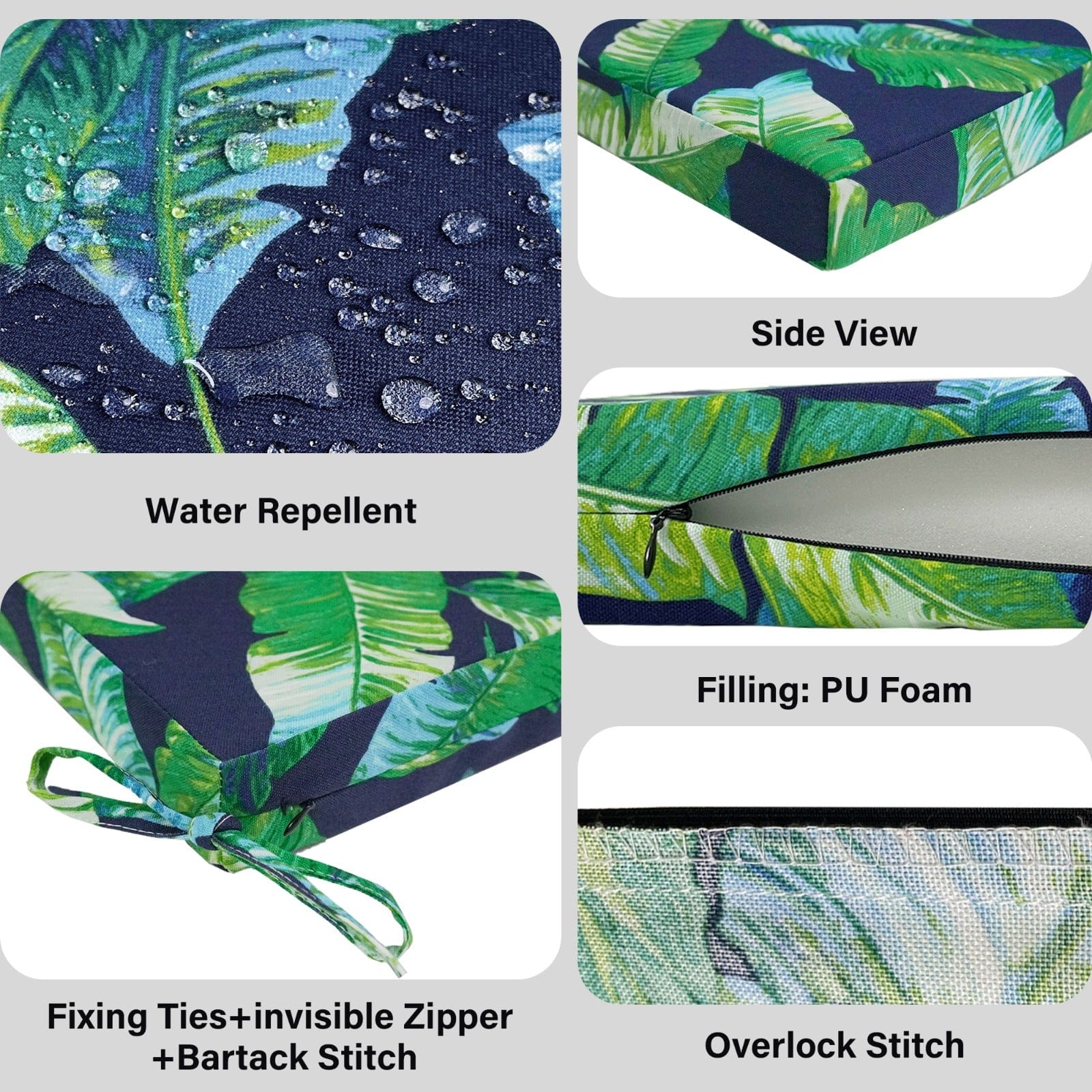 Rockin Cushions IKEA Outdoor Slipcovers Set of 2, Blue Palms Square Outdoor Chair Pad, Removable Covers