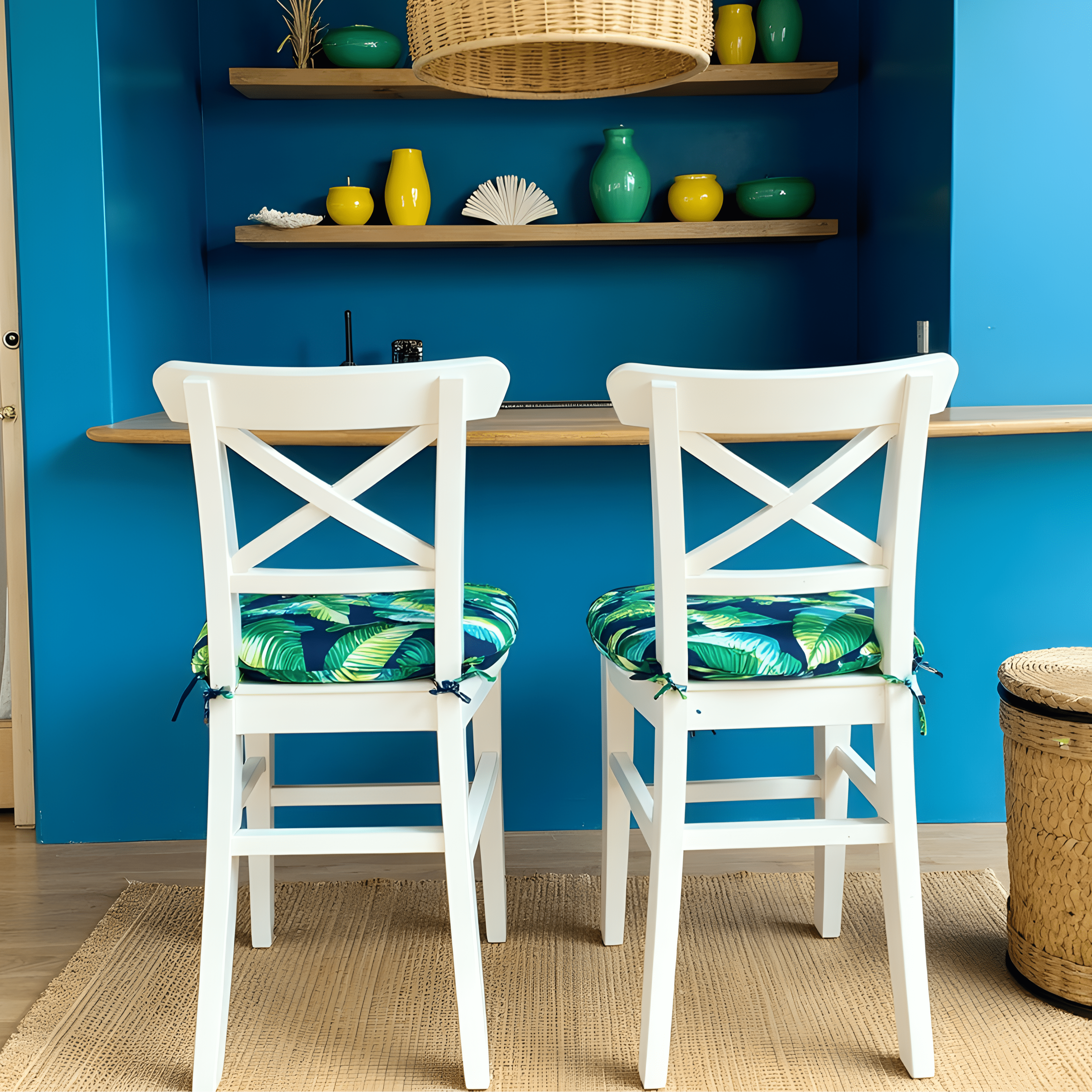 Rockin Cushions IKEA Outdoor Slipcovers Set of 2, Blue Palms U-Shape Outdoor Chair Pad, Removable Covers