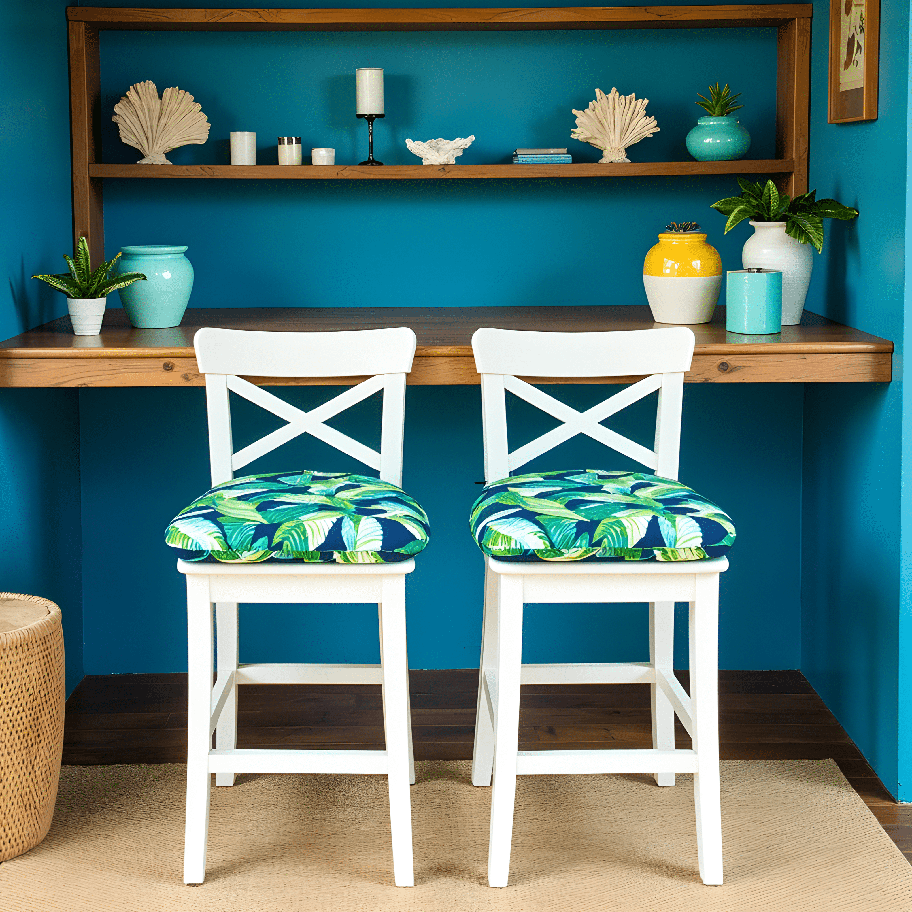 Rockin Cushions IKEA Outdoor Slipcovers Set of 2, Blue Palms U-Shape Outdoor Chair Pad, Removable Covers