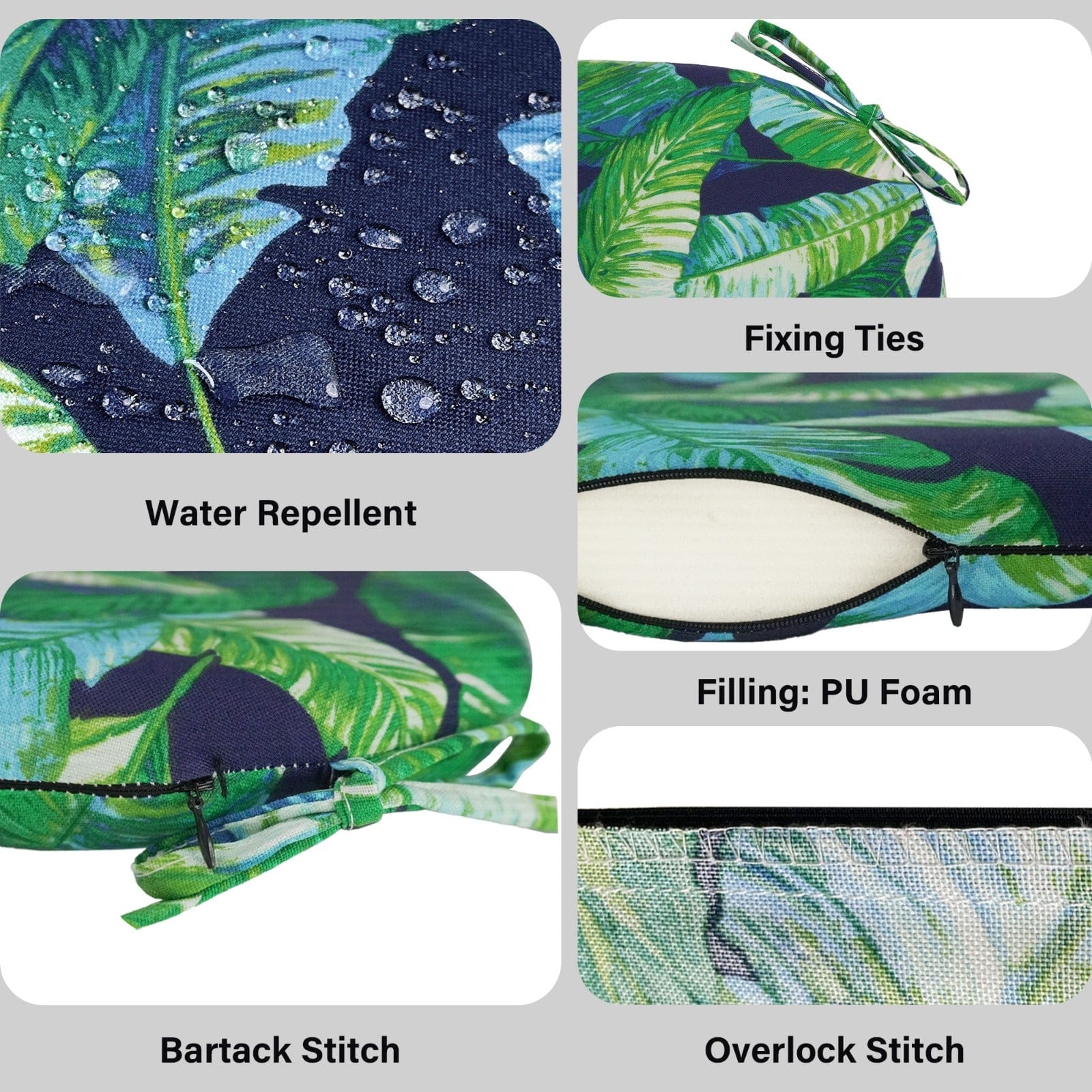 Rockin Cushions IKEA Outdoor Slipcovers Set of 2, Blue Palms U-Shape Outdoor Chair Pad, Removable Covers