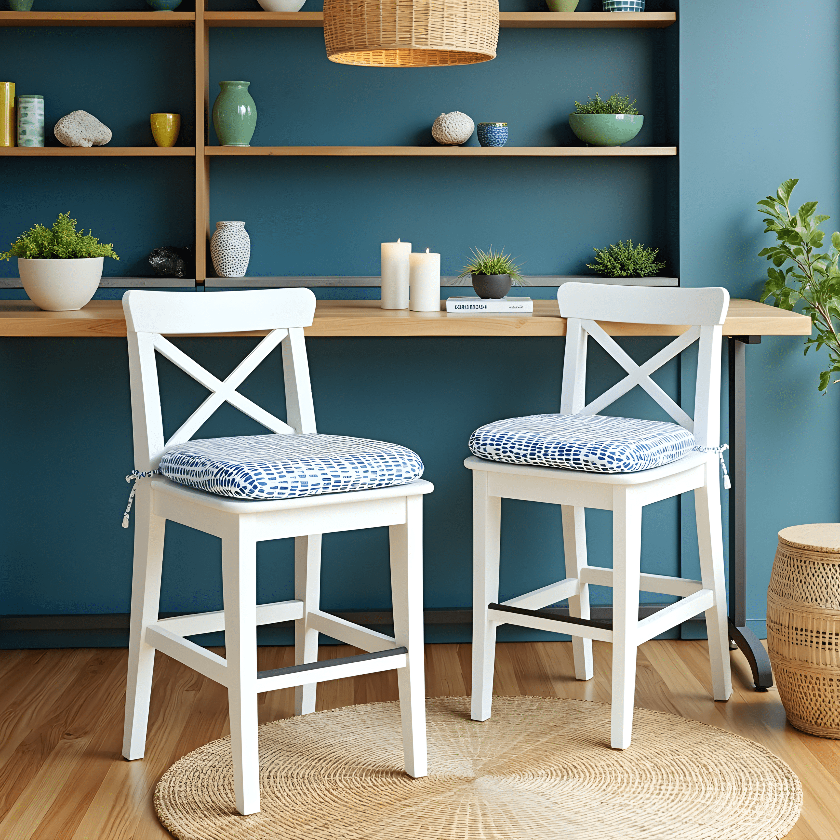 Rockin Cushions IKEA Outdoor Slipcovers Set of 2, Blue Rain U-Shape Outdoor Chair Pad, Removable Covers