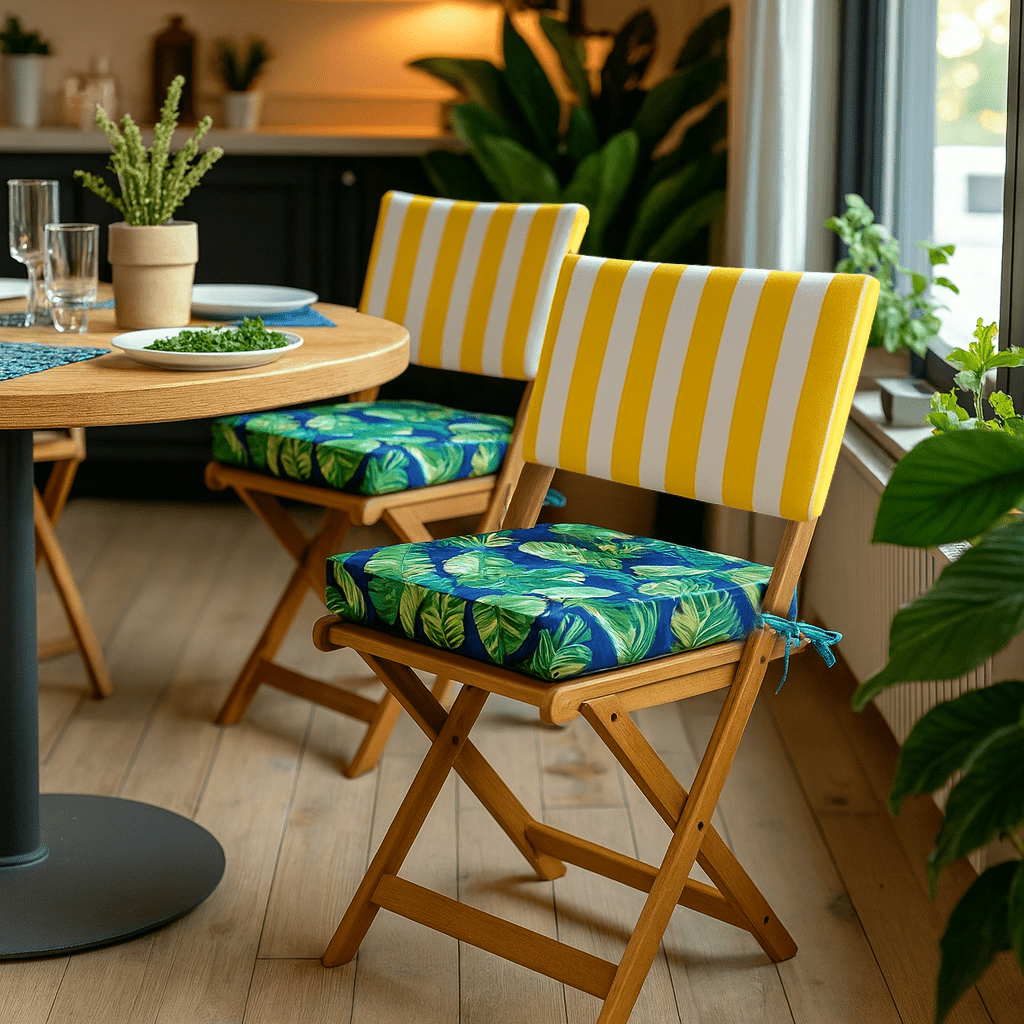 Rockin Cushions IKEA Outdoor Slipcovers Set of 2 Yellow Stripe & Navy Green Banana Leaf Chair Cover & Pad Set – Custom Event & Home Upgrade