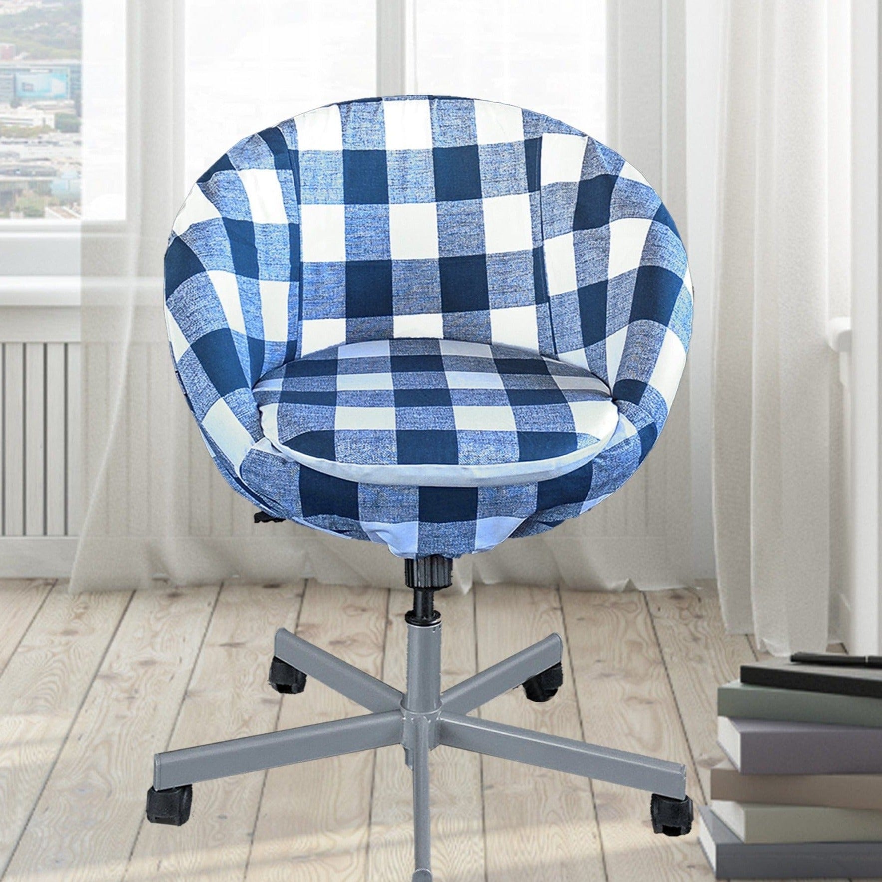 Rockin Cushions IKEA Skruvsta Navy Blue Buffalo Check Plaid IKEA SKRUVSTA Chair Slip Cover
