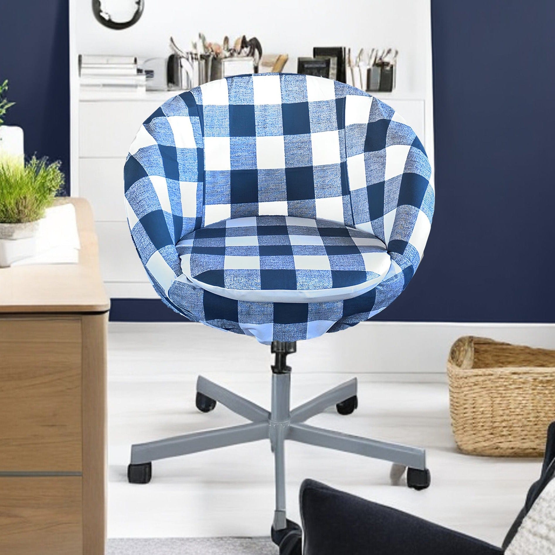 Rockin Cushions IKEA Skruvsta Navy Blue Buffalo Check Plaid IKEA SKRUVSTA Chair Slip Cover