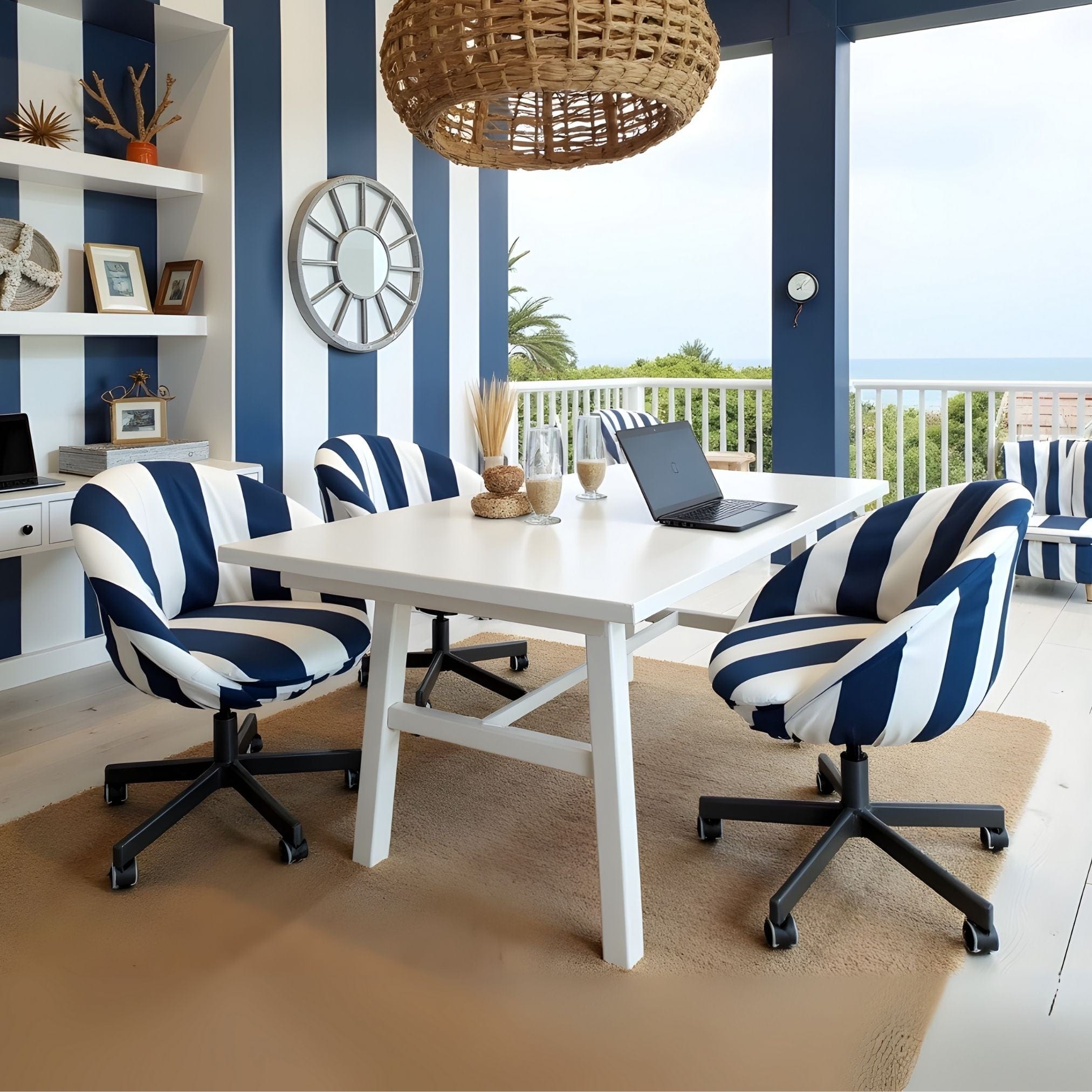 Navy Blue Cabana Stripe Slipcover Compatible with IKEA SKRUVSTA