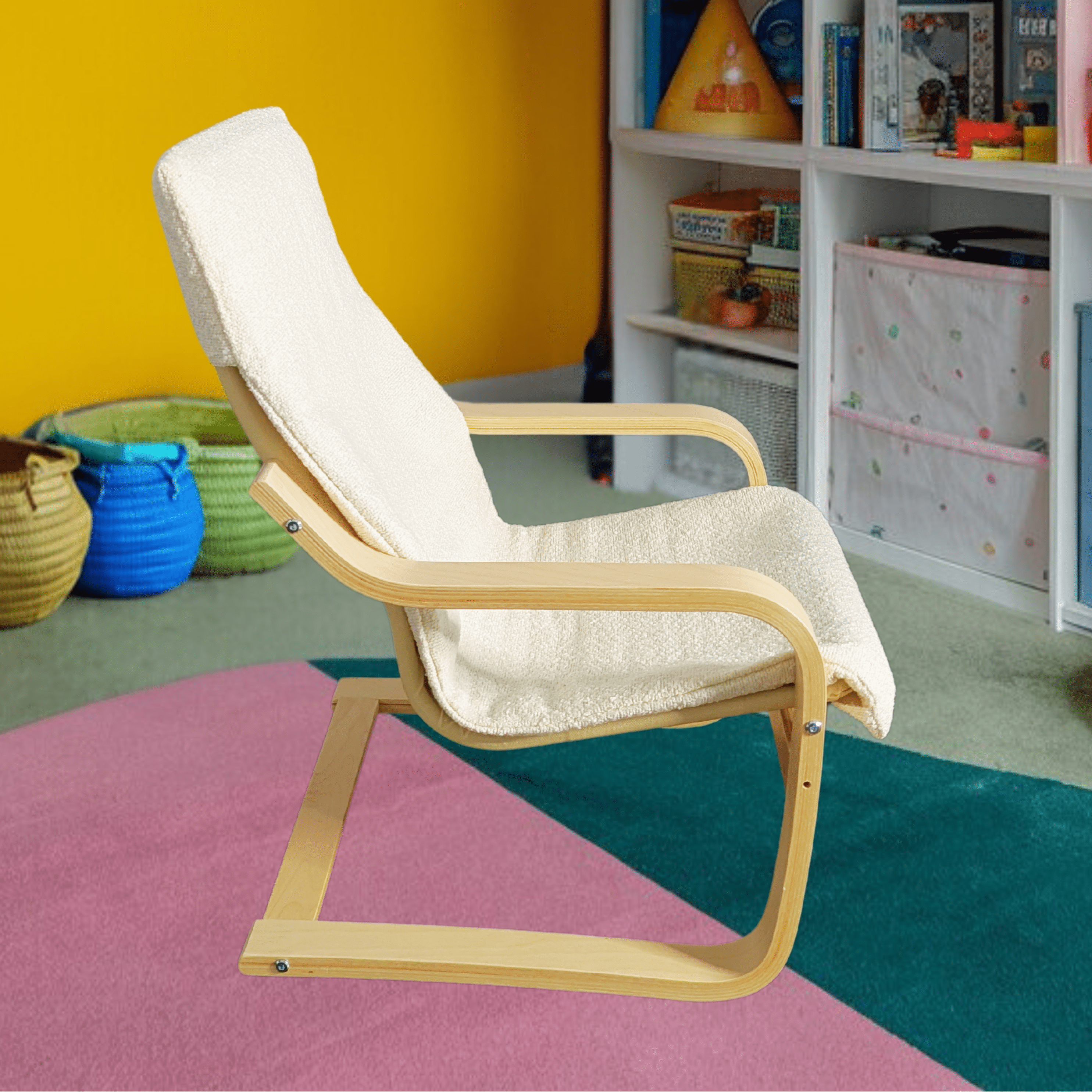Rockin Cushions Natural White Boucle Cushion Cover, Compatible with IKEA Children's Poang