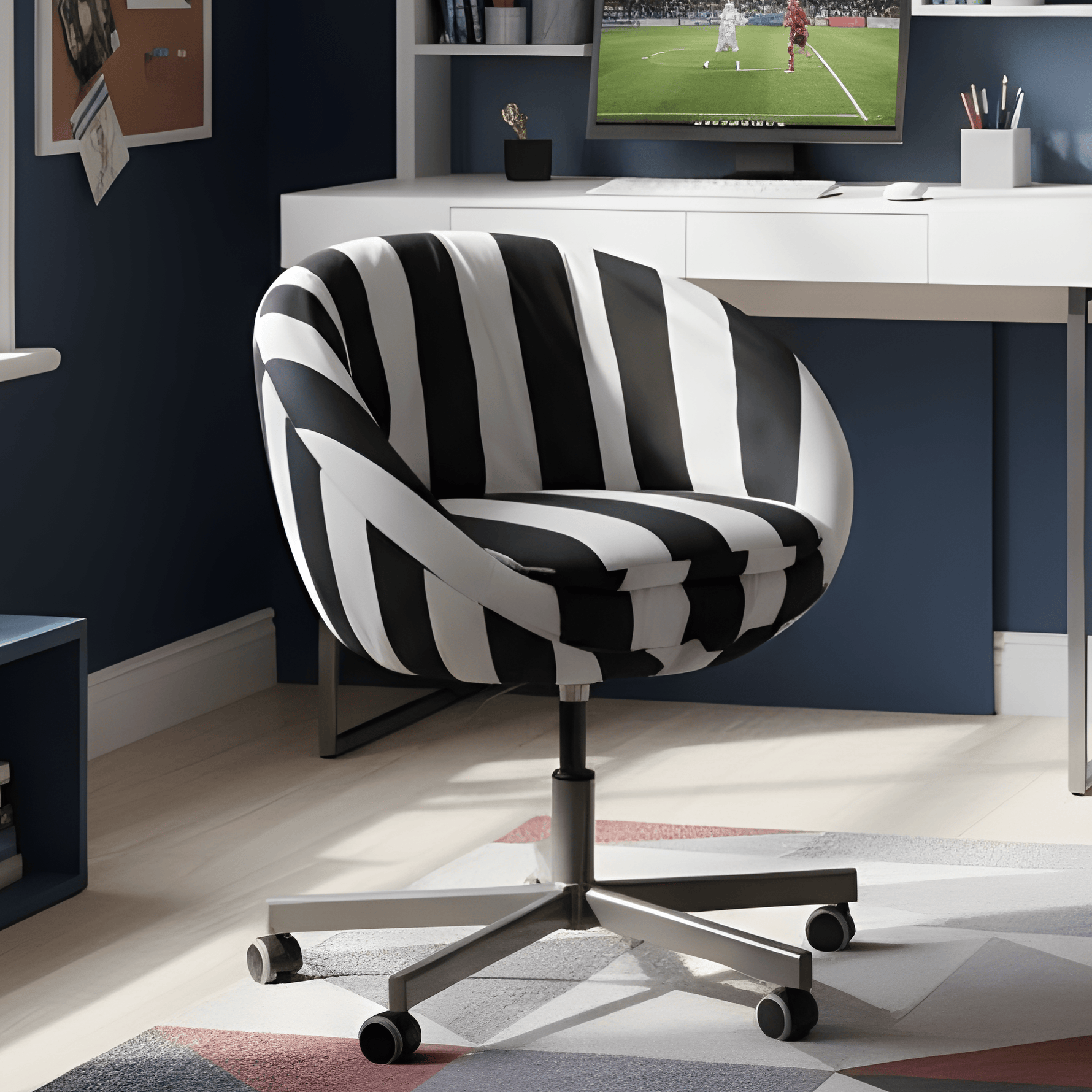 Rockin Cushions Office_Chair_Cover Black Cabana Stripe Slipcover, Compatible with IKEA Skruvsta Chair – Modern, Bold, and Timeless