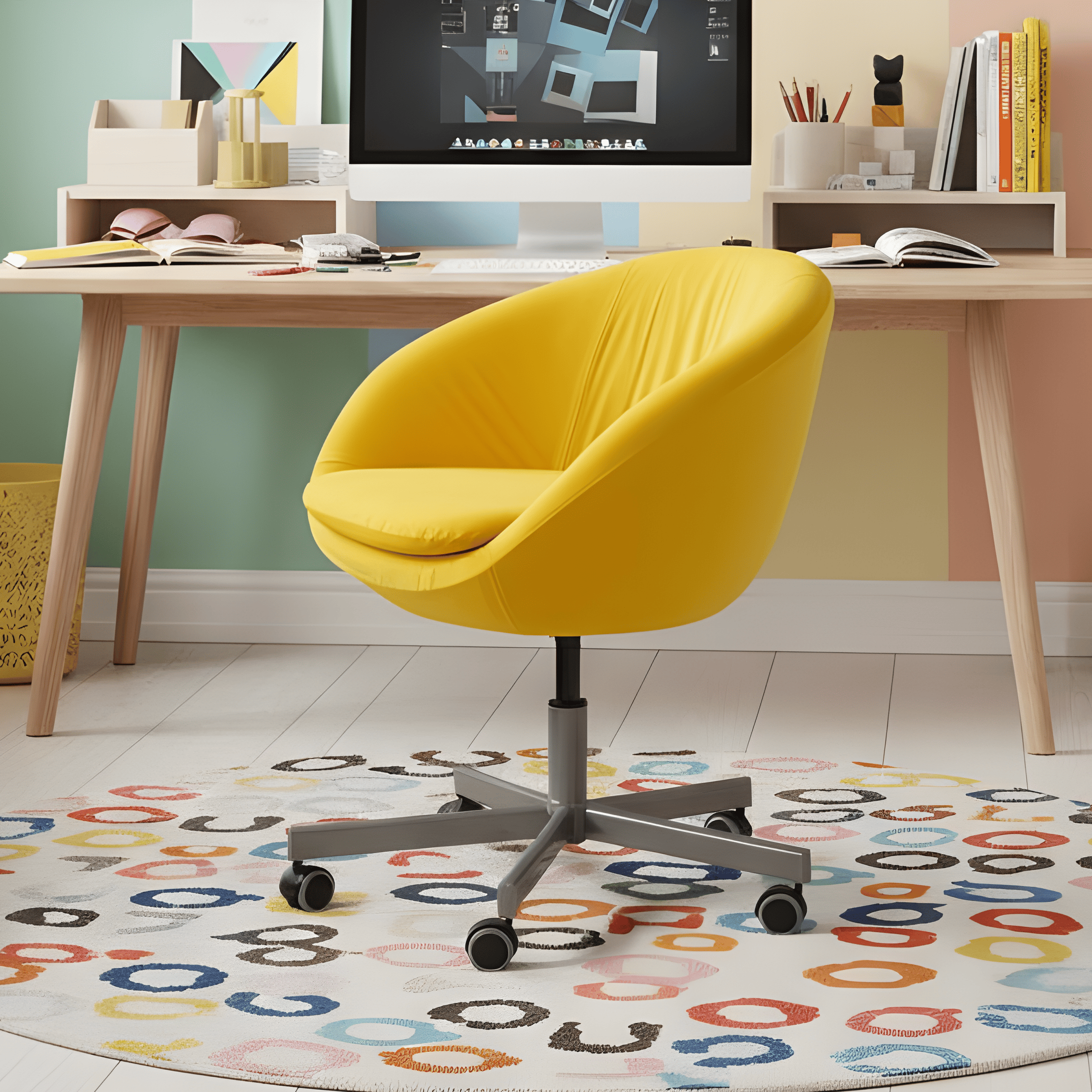 Rockin Cushions Office_Chair_Cover Bright Yellow Velvet Slipcover, Compatible with IKEA Skruvsta Chair – Bold, Modern Office Upgrade