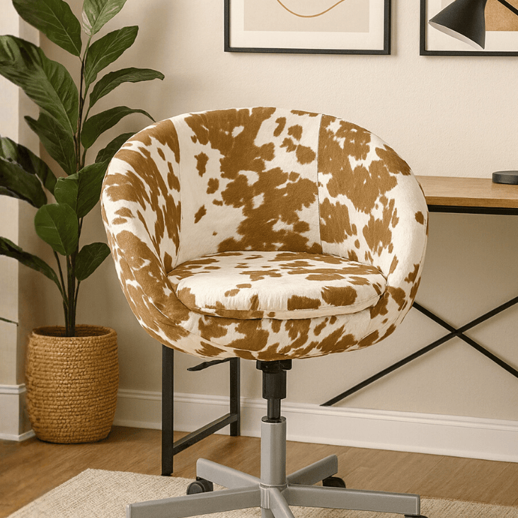 Rockin Cushions Office_Chair_Cover Light Brown Faux Cow Hide Slipcover, Compatible with IKEA Skruvsta Chair – Rustic, Modern, and Custom-Fit