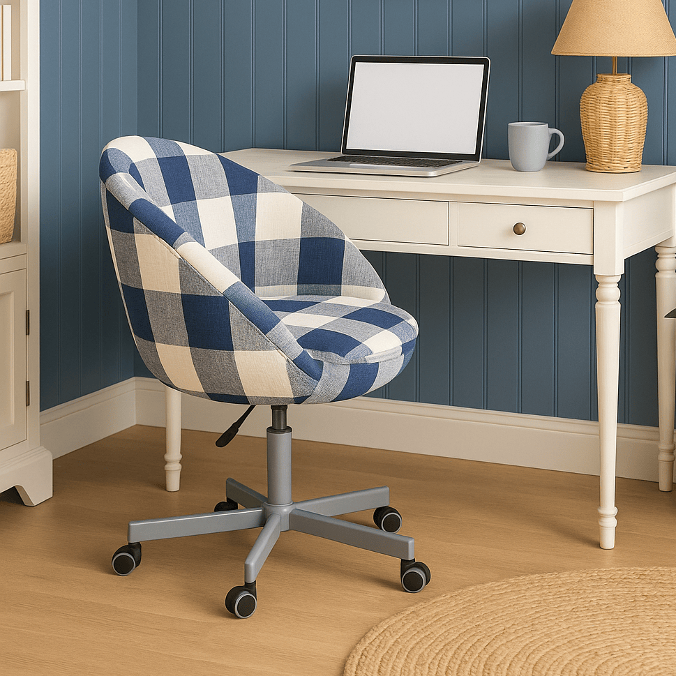 Rockin Cushions Office_Chair_Cover Navy Blue Buffalo Check Plaid Slipcover, Compatible with IKEA Skruvsta Chair – Classic, Modern, and Custom-Fit