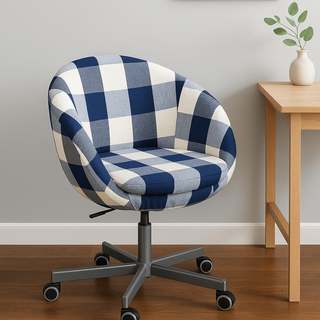 Rockin Cushions Office_Chair_Cover Navy Blue Buffalo Check Plaid Slipcover, Compatible with IKEA Skruvsta Chair – Classic, Modern, and Custom-Fit