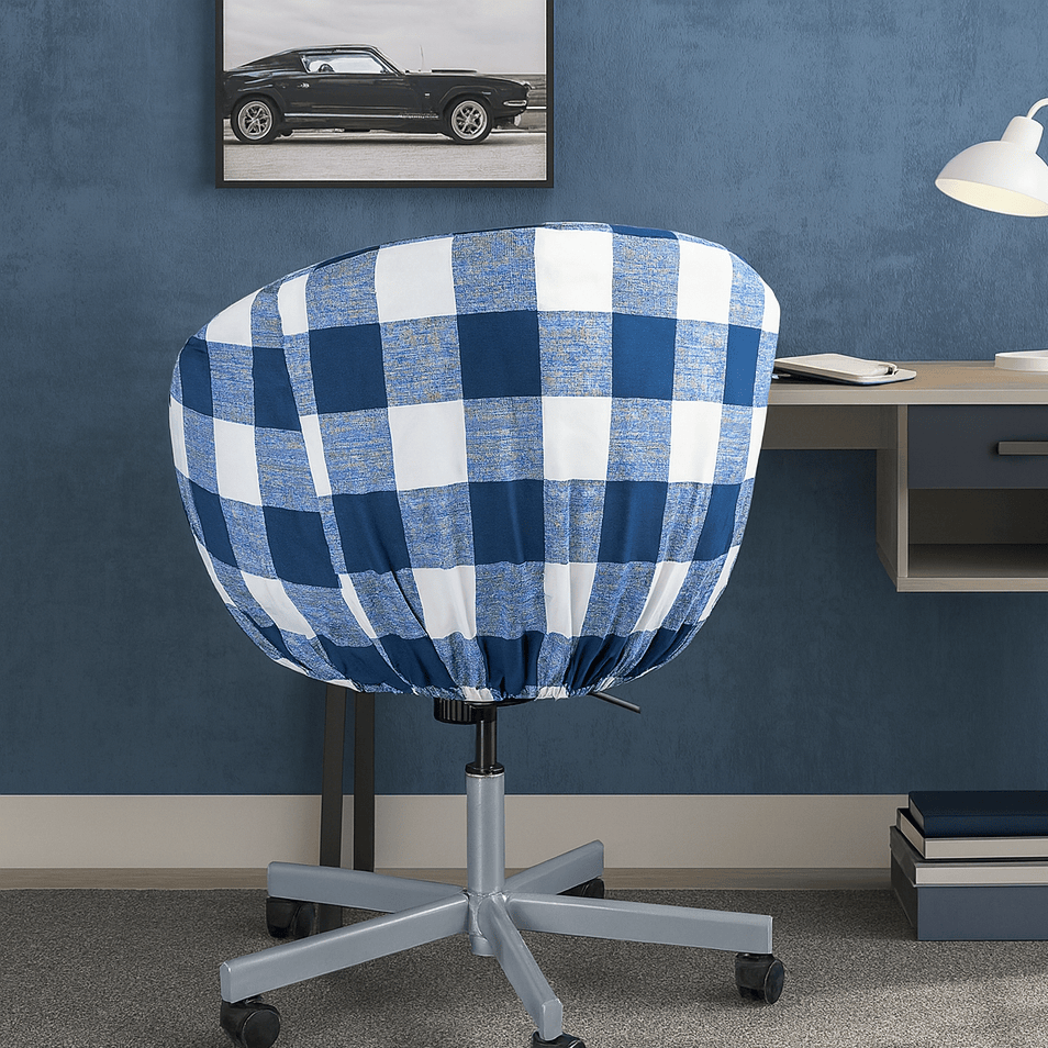 Rockin Cushions Office_Chair_Cover Navy Blue Buffalo Check Plaid Slipcover, Compatible with IKEA Skruvsta Chair – Classic, Modern, and Custom-Fit