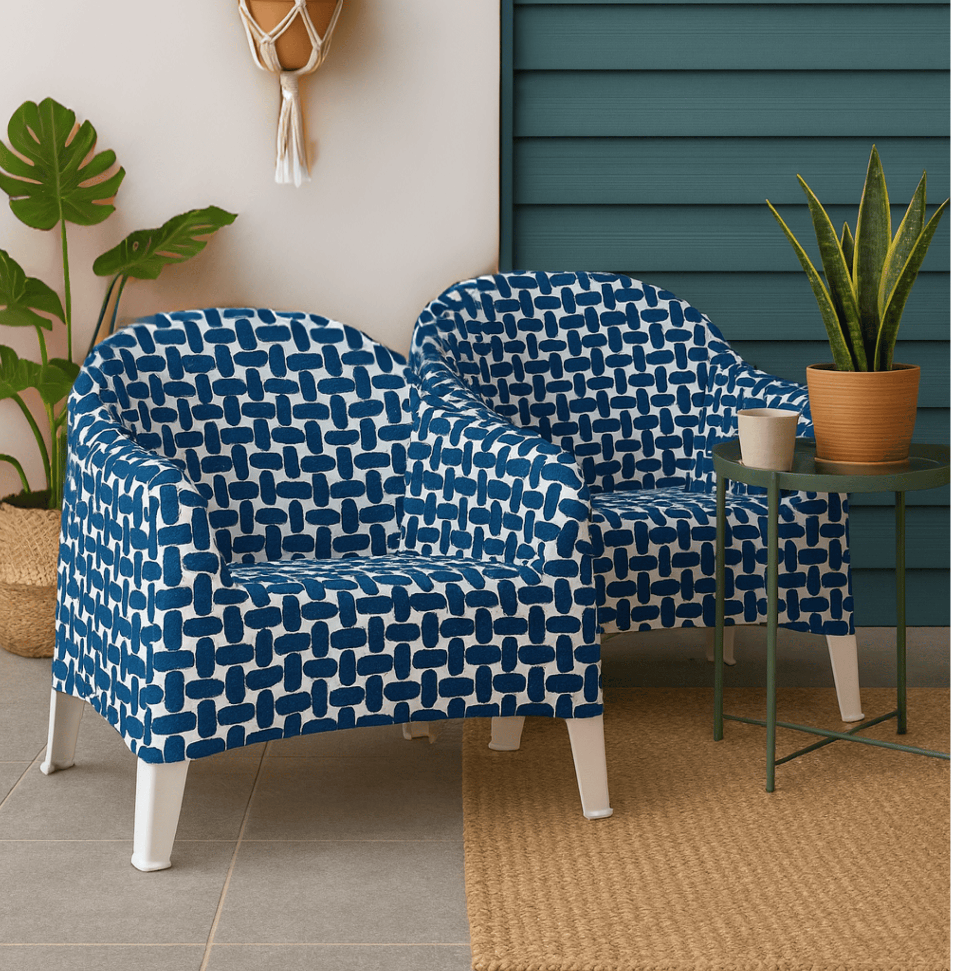 Rockin Cushions Outdoor_Seating Navy Blue Pattern Slipcover, Compatible with IKEA Skarpo Chair – Made to Order