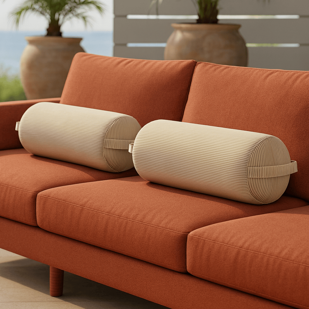 Rockin Cushions Pillow_Covers Beige Stripe Outdoor Bolster Pillow Covers (Pair) for IKEA Blaskata & Vankrets – With Side Handles | Weather-Resistant Slipcovers