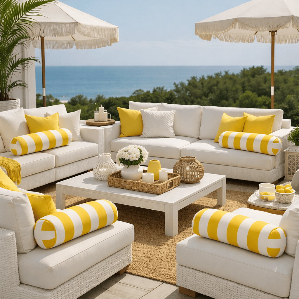 Rockin Cushions Pillow_Covers Yellow & White Stripe Outdoor Bolster Pillow Covers (Pair) for IKEA Blaskata & Vankrets – With Side Handles | Weather-Resistant Slipcovers