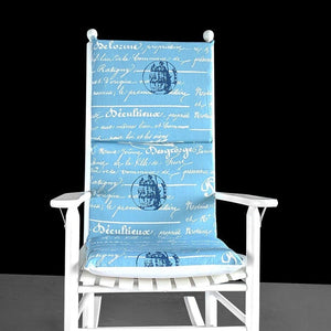 Rockin Cushions Rocking Chair Cushion Blue Calligraphy, Library Rocking Chair Cushion