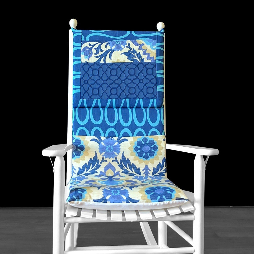 Rockin Cushions Rocking Chair Cushion Blue Flowers Floral Adjustable Rocking Chair Cushion