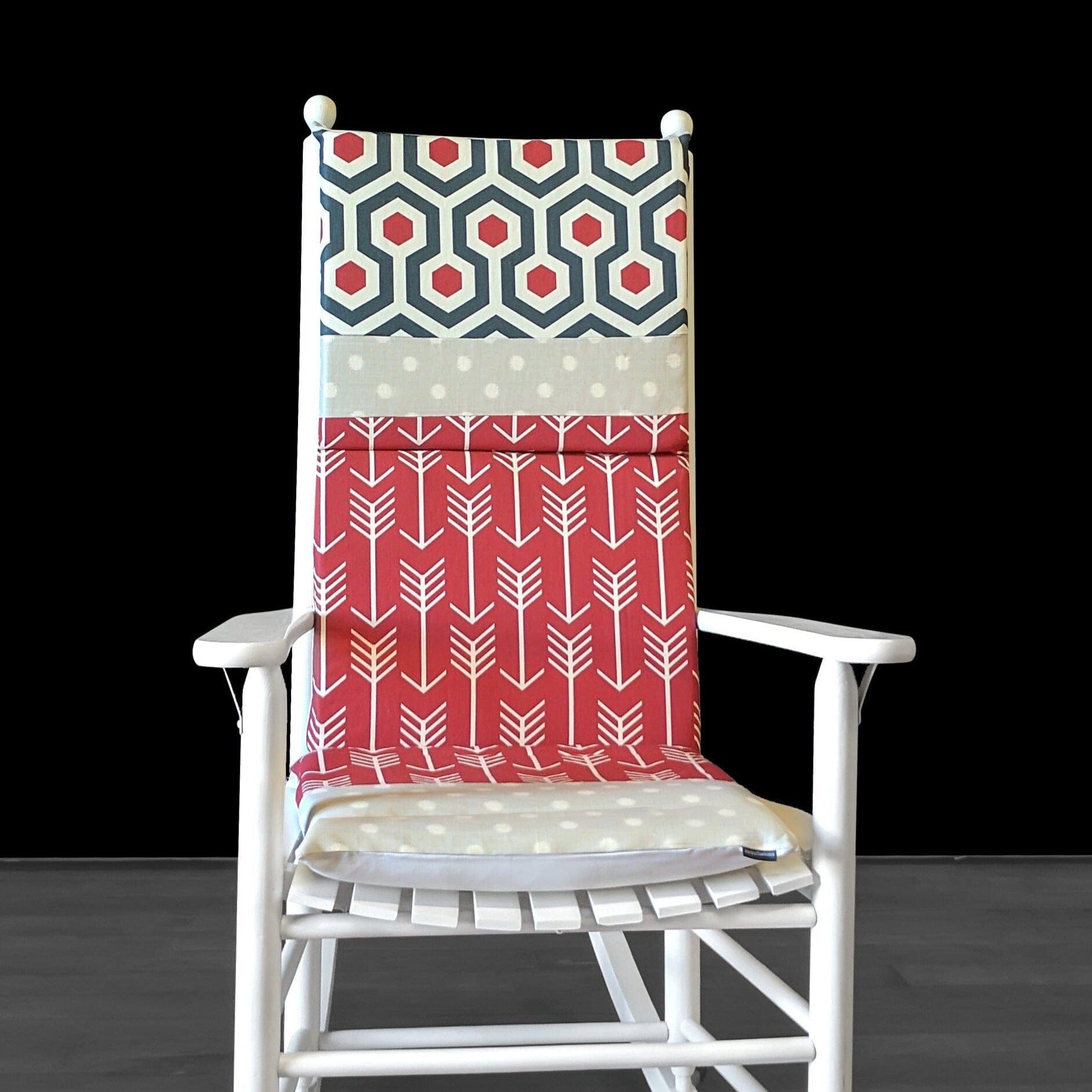 Rockin Cushions Rocking Chair Cushion Grey Polka Dot, Red Arrow Patchwork Seat Cushion