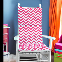 Load image into Gallery viewer, Rockin Cushions Rocking Chair Cushion Hot Pink Zig Zag Rocking Chair Cover, Pink Chevron Adjustable Reversible Rocking Chair Cover