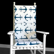 Load image into Gallery viewer, Rockin Cushions Rocking Chair Cushion Nautical Ocean Theme Anchors Navy Blue Rocking Chair Cushion