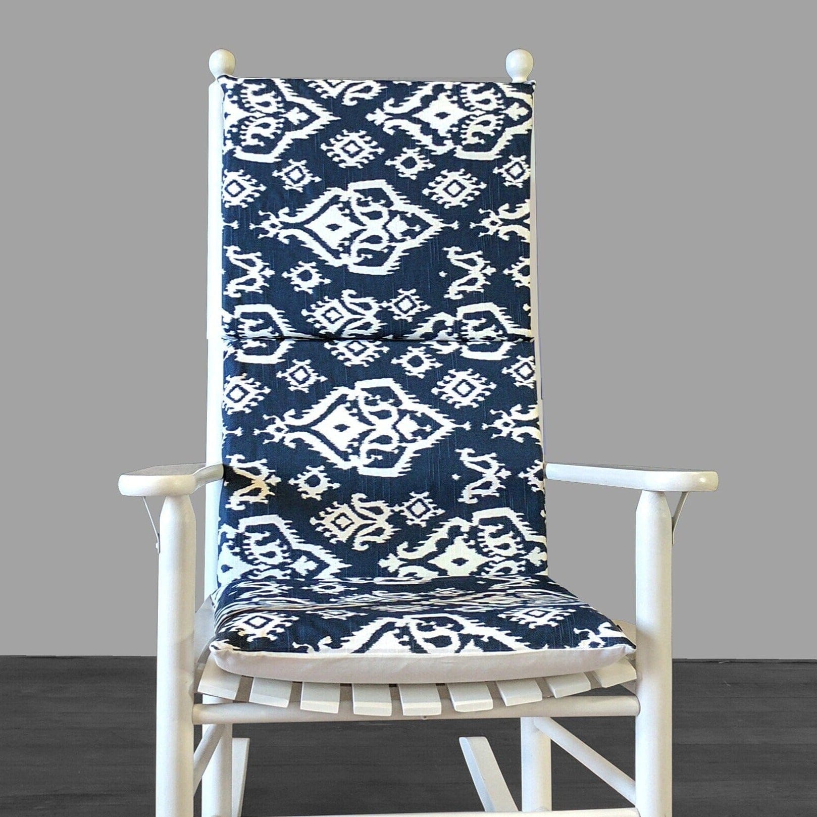 Rockin Cushions Rocking Chair Cushion Navy Blue Ikat Indian Print Rocking Chair Pad