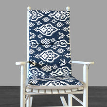 Load image into Gallery viewer, Rockin Cushions Rocking Chair Cushion Navy Blue Ikat Indian Print Rocking Chair Pad